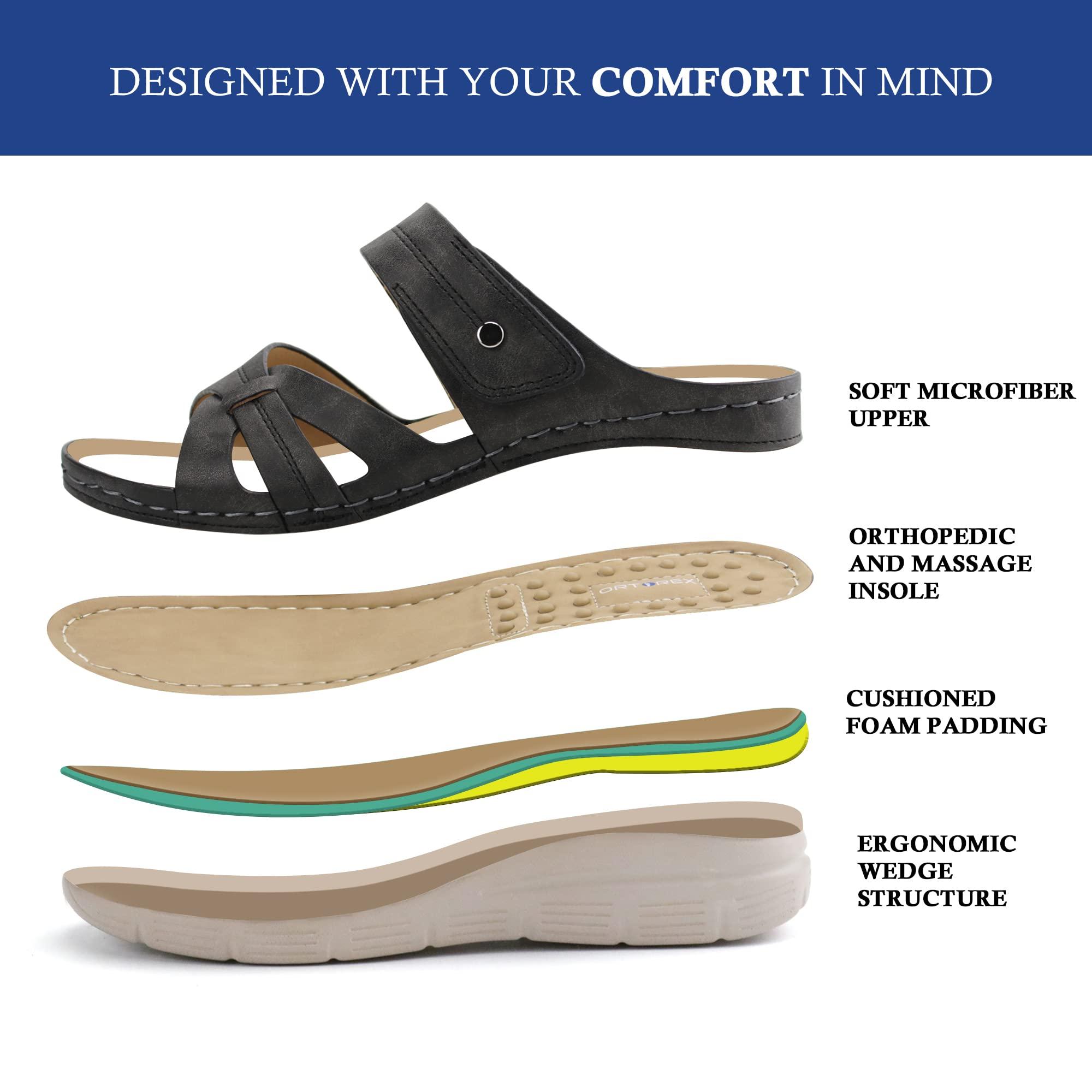 Ortho+rest Ortho+rest Women Orthotic Slides Comfortable Orthopedic Sandals Walking Sandals with Arch Support (9,Black)