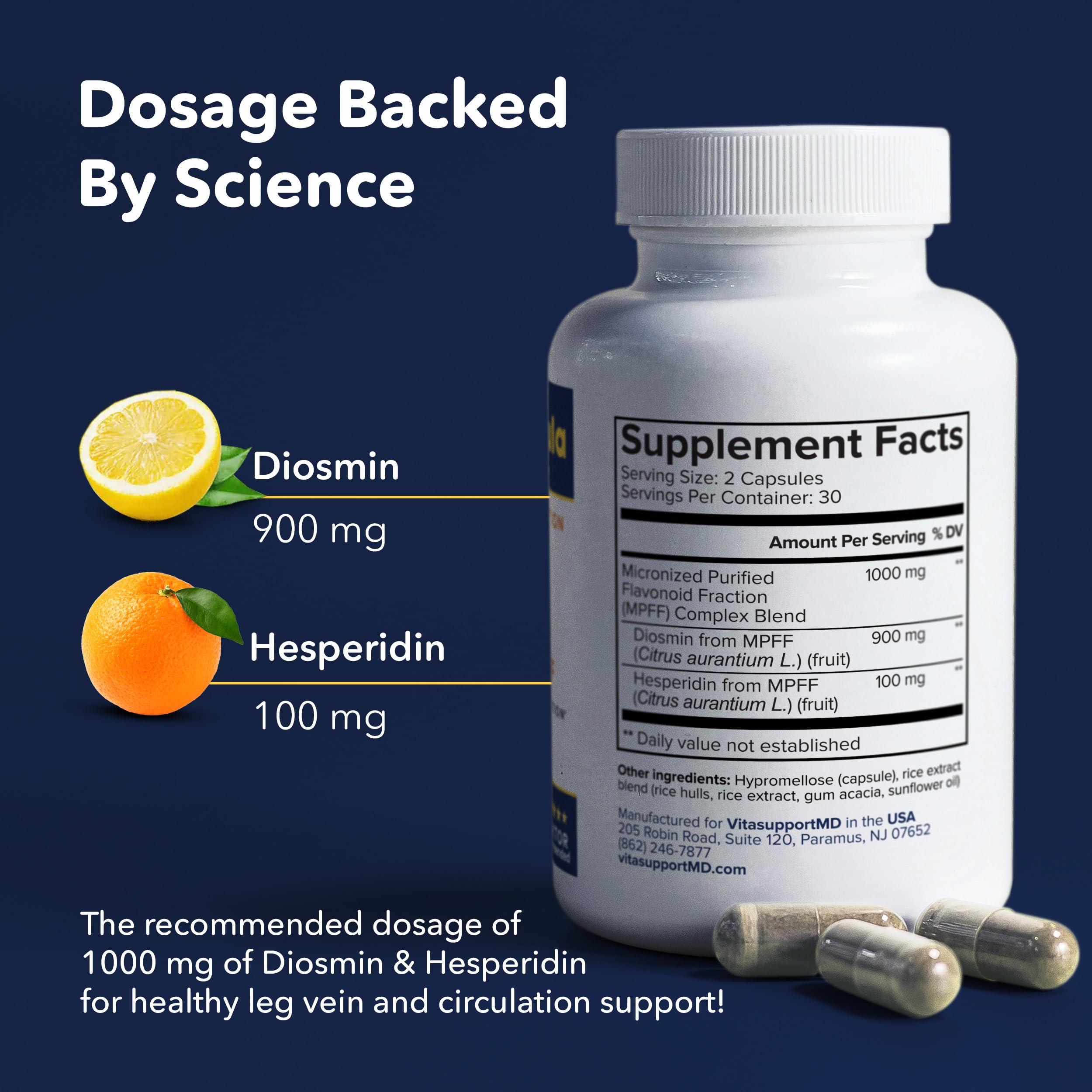 VITASUPPORTMD VITASUPPORTMD Vein Formula - Diosmin Hesperidin 1000 mg from MPFF, 60 Capsules, Blood Circulation and Leg Vein Supplements, Micronized Bioflavonoids for Vein Health