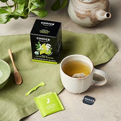 Choice Organics Choice Organics - Organic Jasmine Green Tea (1 Pack) - Green Tea Scented with Jasmine Blossoms - Fair Trade - Compostable - Contains Caffeine - 16 Organic Green Tea Bags