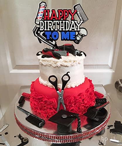 Festus Glitter Hairdresser Happy Birthday Cake Topper, Glitter Barber Birthday Decoration, Hairstylist Bday Cake Pick, Cosmetologist Birthday Party Supplies