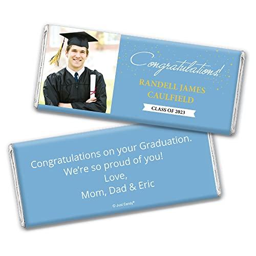 Just Candy 36ct Personalized Graduation Party Favors Engraved Chocolate Bars with Photo - Congrats (36 Count) - Baby Blue