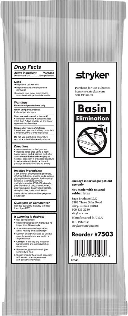 STRYKER Stryker Sage Comfort Shield Barrier Cream Cloths - 8pk Large