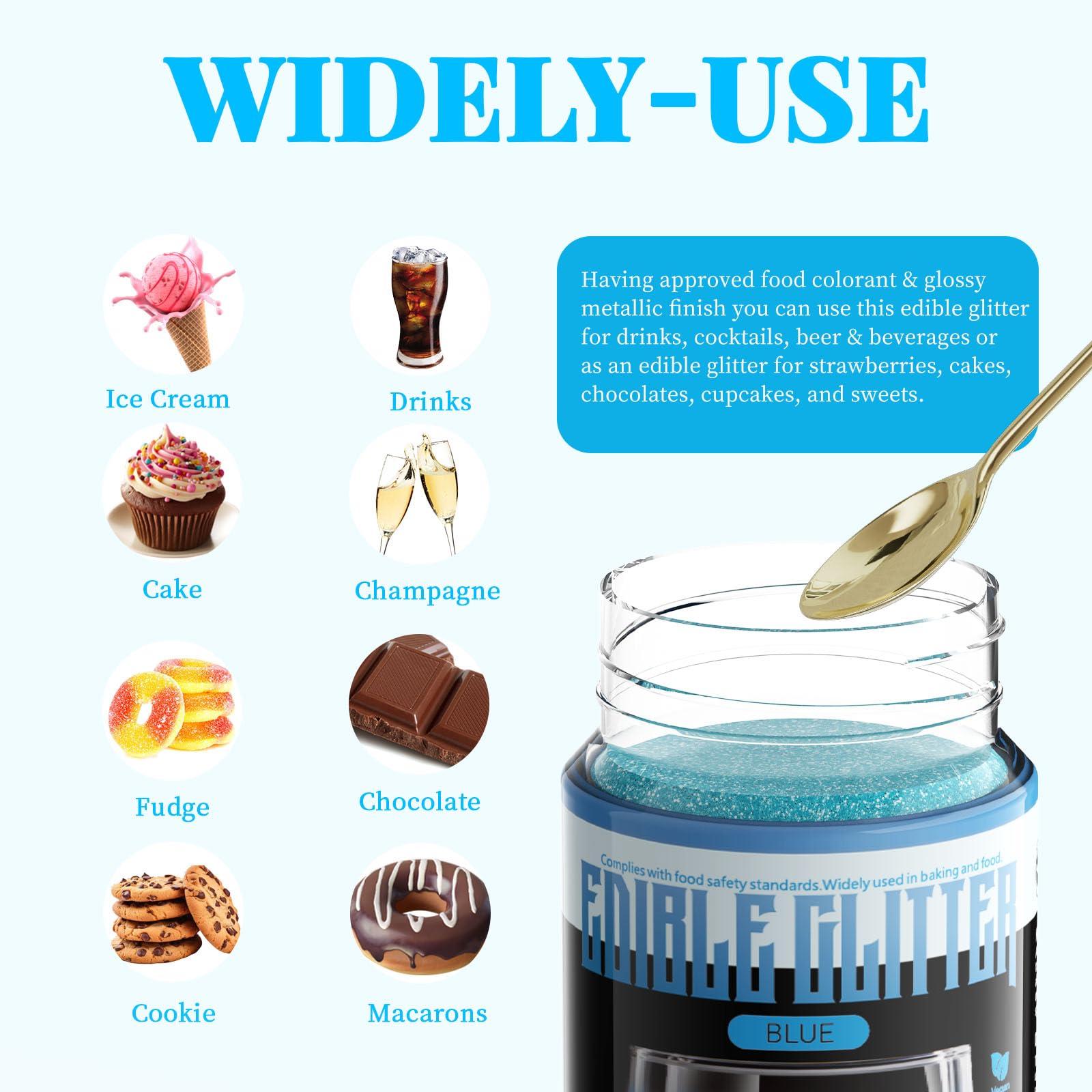 LOCDO LOCDO Edible Glitter, Edible Luster Dust -100% Food Grade Brew Glitter for Drinks & Food & Cake No Taste or Texture, Vegan Allergen-Free (Blue, Large 15G)