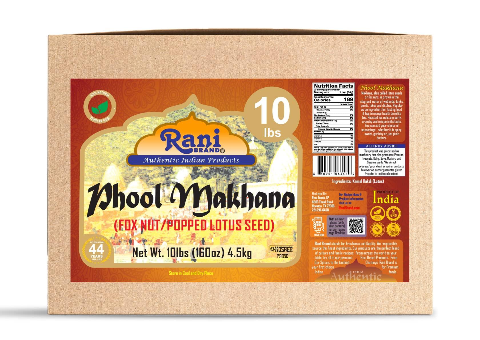 Rani Brand Authentic Indian Products Rani Jumbo Phool Makhana (Fox Nut/Popped Lotus Seed) Plain Raw Uncooked 160oz (10lbs) 4.54kg Bulk Box ~ All Natural | Vegan | No Colors | Gluten Friendly | NON-GMO | Indian Origin