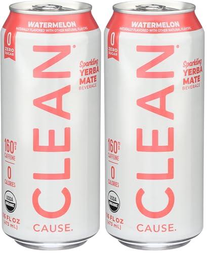 CLEAN CAUSE. Clean Cause Organic Sparkling Watermelon Yerba Mate, 16 FZ (Pack of 2)