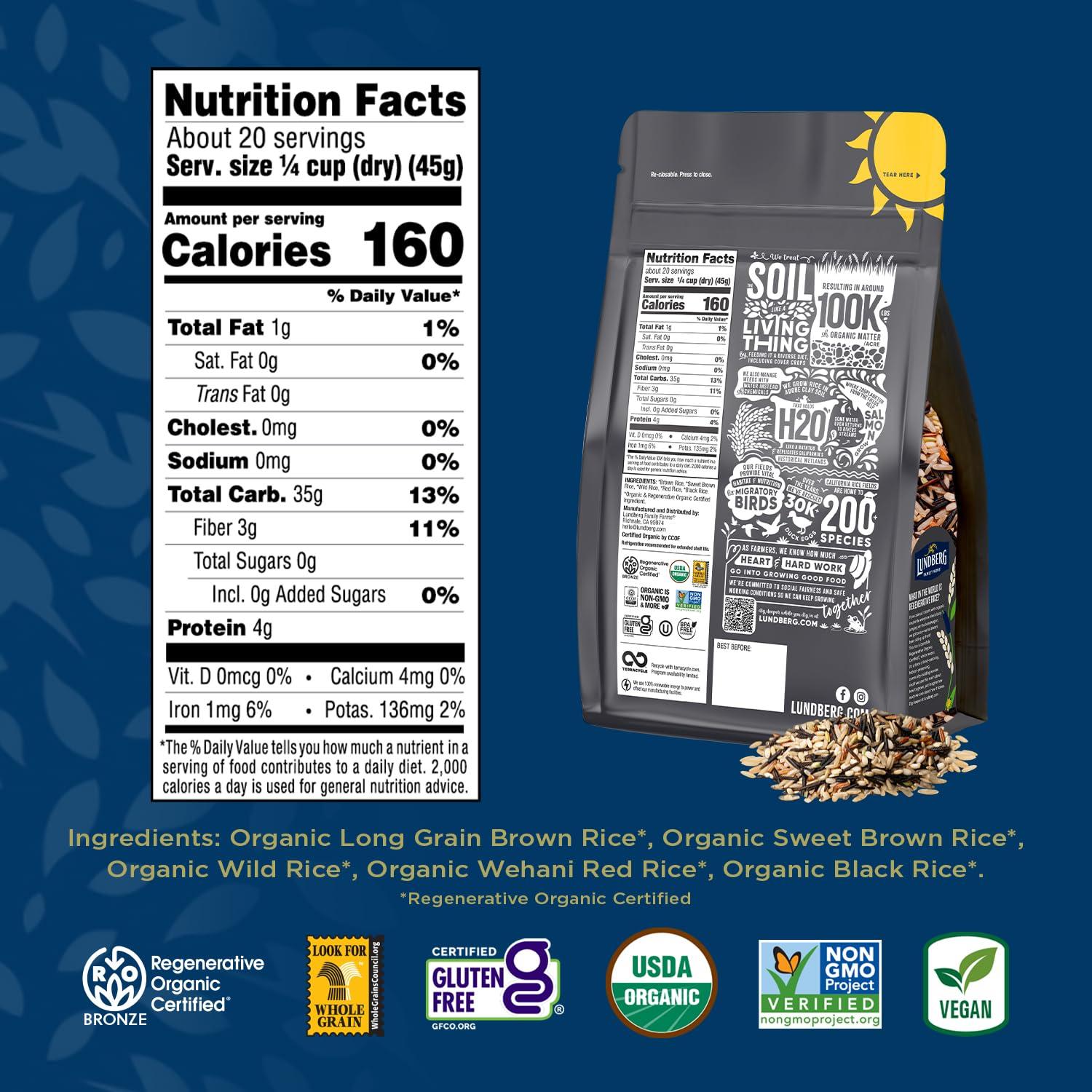 Lundberg Lundberg Organic Wild Blend Rice, Regenerative Organic Certified A Balanced Blend of Brown Rice, Red Rice, and Black Rice, 32 Oz