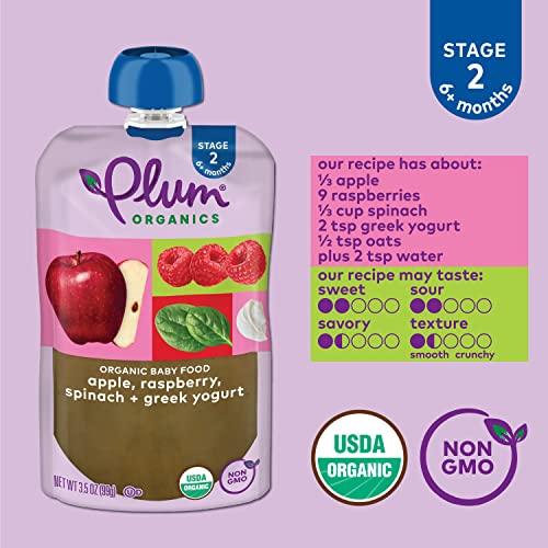 Plum Organics Plum Organics Stage 2 Organic Baby Food - Apple, Raspberry, Spinach, and Greek Yogurt - 3.5 oz Pouch (Pack of 12) - Organic Fruit and Vegetable Baby Food Pouch
