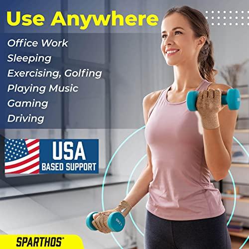 Sparthos Sparthos Arthritis Hand Compression Gloves - Helps With Carpal Tunnel & Rheumatoid Artritis Pain - Support Your Hands While Typing - Fingerless Circulation Glove - Fits Men & Women (Beige - Large)
