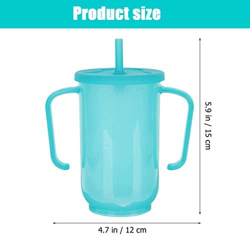 VOPHIA VOPHIA Drinking Beaker Cup for Disabled Adults, Convalescent No Spill Feeding Cup with Straw for Elderly Maternity Drink Water Porridge Soup 350ml (Blue-2)