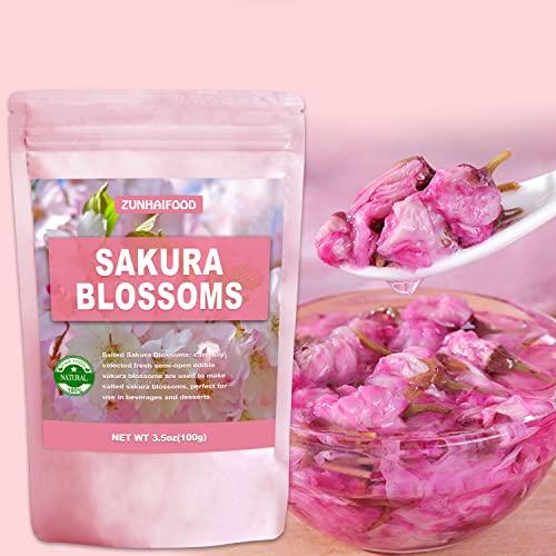 Zunhai Food Edible Salted Sakura Blossoms, Premium Pickled Sakura Cherry Blossoms, 3.5oz(100g)