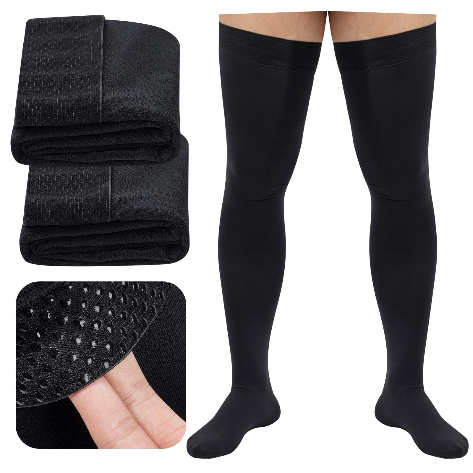 MGZTTHW Compression Socks, Men\'s Thigh High Compression Stockings, 20-30mmHg Compression Stockings with Non-slip silicone (XL)
