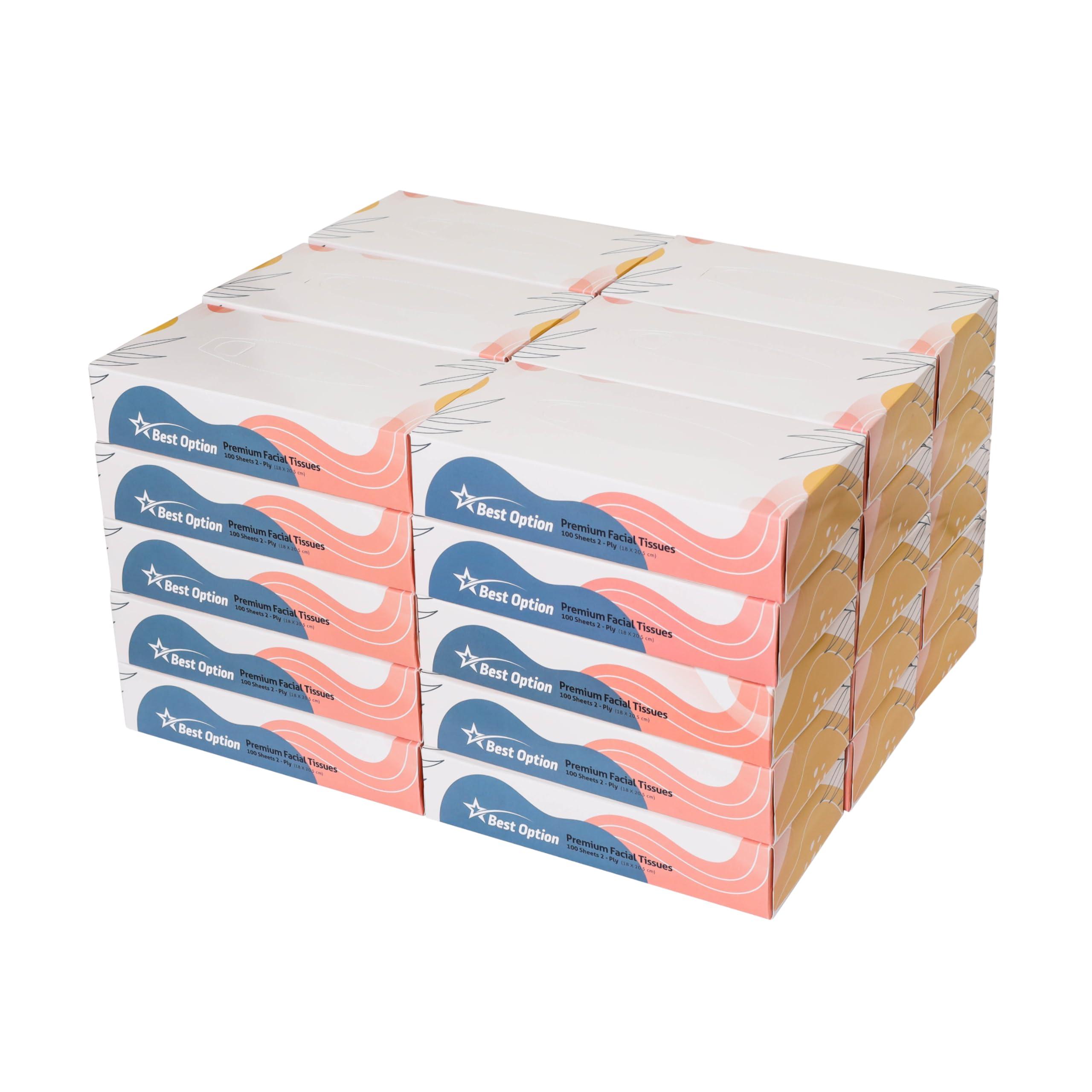 Best Option Soft 2-Ply Facial Tissue, White, 100-Count Box| Professional, Gentle and Durable | Great for Bathroom, Office, Business, School (3,000 Tissues, Bulk Pack of 30-Boxes)