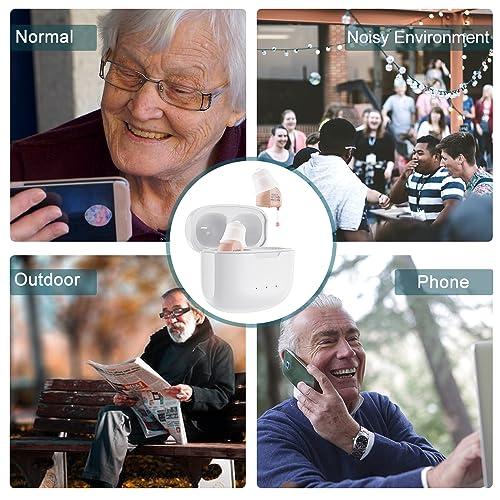Mirasing Invisible Hearing Aids, Mirasing CIC Digital Rechargeable Hearing Aids for Seniors & Adults with Noise Cancelling,Portable For Adults Small and Tiny (Beige)