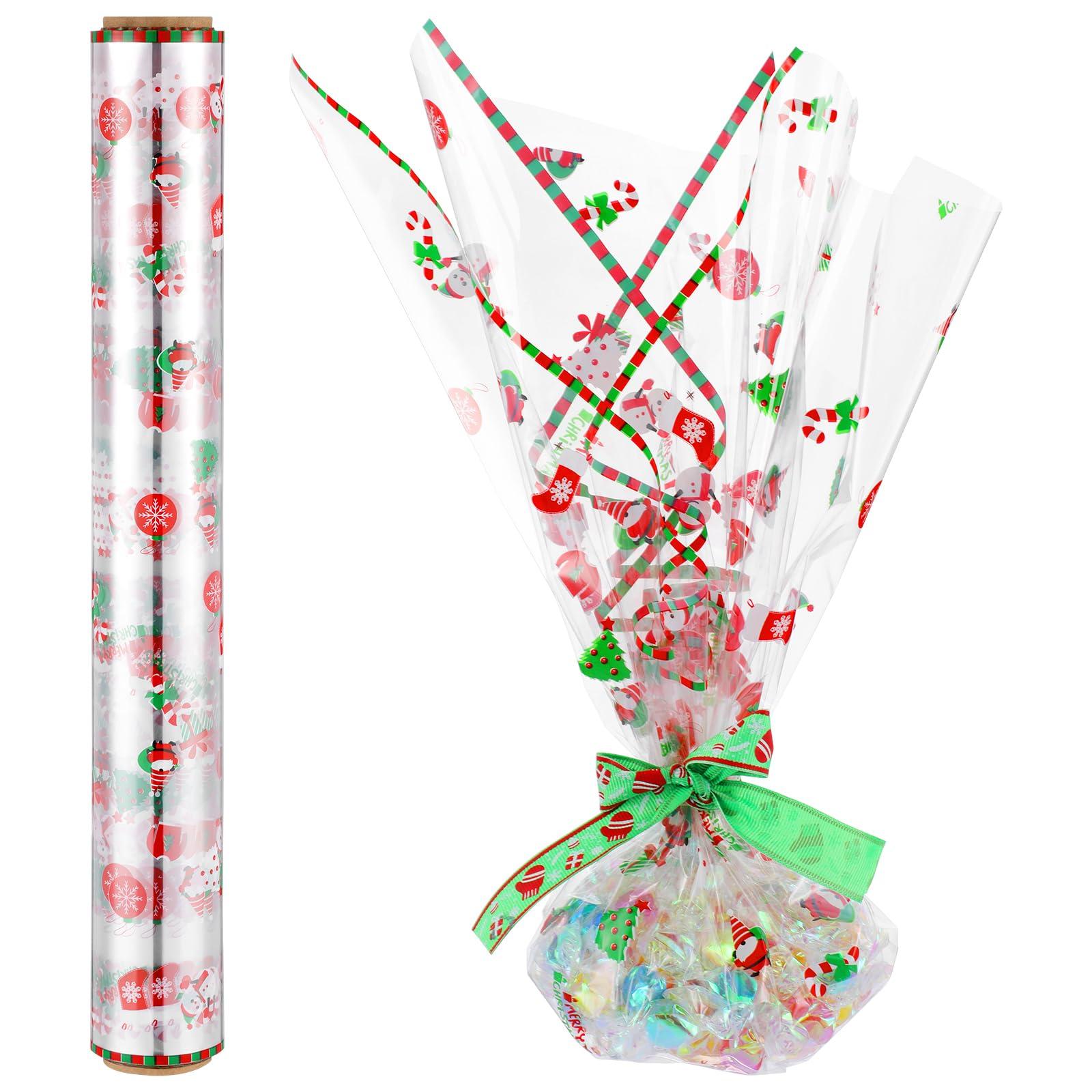 PRETYZOOM PRETYZOOM 100FT Christmas Cellophane Wrap Roll 2.5 Mil Cellophane Wrapping Paper to Christmas Flower Baskets Arts Crafts Christmas Party Flower Gift Baskets Food Arts Crafts