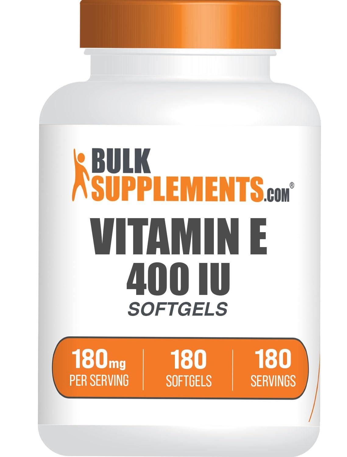 BULKSUPPLEMENTS.COM BulkSupplements.com Vitamin E 400 IU Softgels - Vitamin E Supplement, Vitamin E Softgels - as D-Alpha-Tocopherol, Antioxidants - Gluten Free, 1 Softgel per Serving, 180 Count (Pack of 1)