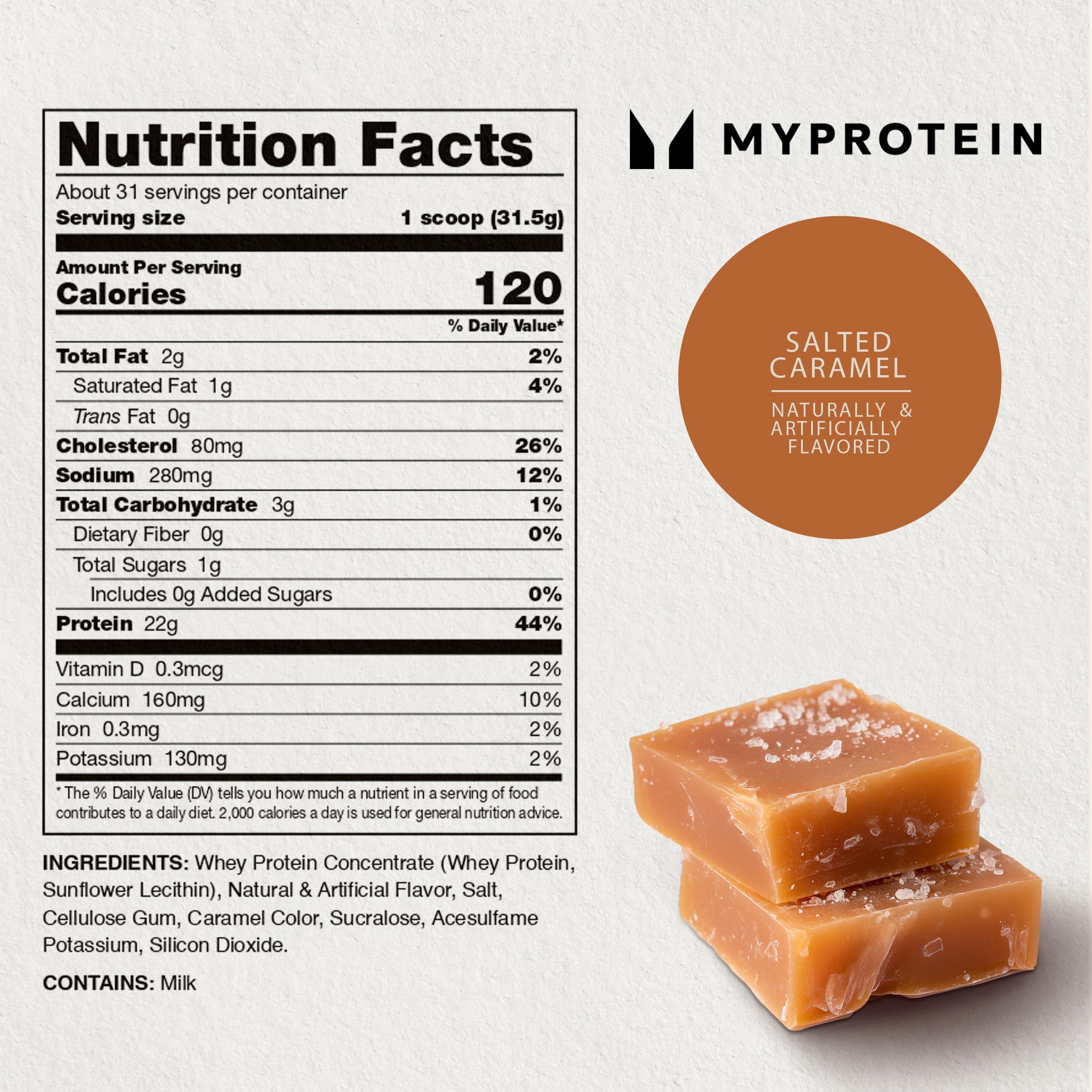 Myprotein Myprotein Impact Whey Protein Powder, 2.2 Lbs (31 Servings) Salted Caramel, 22g Protein & 5g BCAA Per Serving, Protein Shake for Superior Performance
