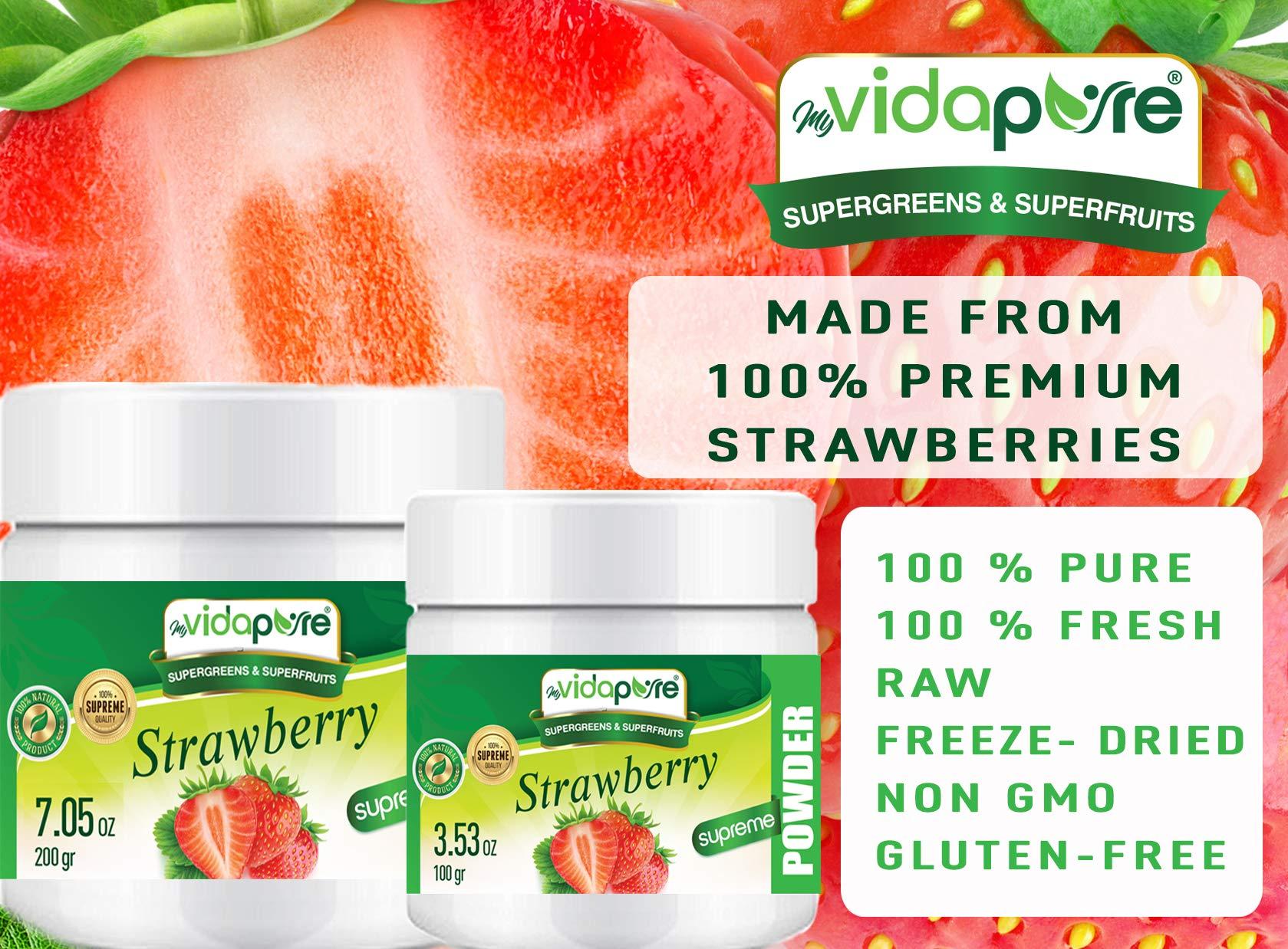 MYVIDAPURE MYVIDAPURE STRAWBERRY POWDER Freeze-Dried 100% Pure RAW Gluten Free, Non-GMO Superfood Powder for Smoothie, Beverage Blend. 3.53 oz  100 gr