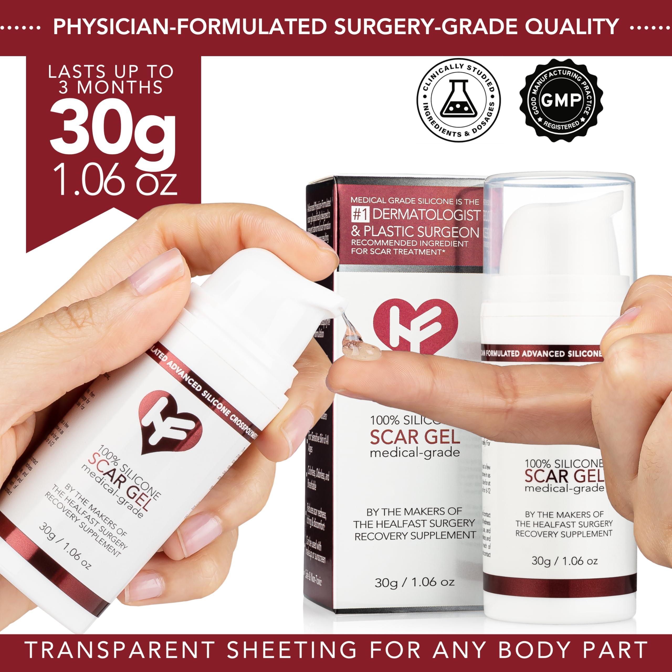 HealFast Physician Formulated Silicone Scar Gel Semi-Solid Sheeting - Advanced Crosspolymer Medical Grade Liquid Sheeting for Face, Body, Surgery, C Section, Burn, Keloidal & Hypertrophic Scars
