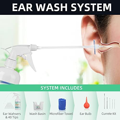 QISXROVY Ear Wax Removal Tool, Ear Cleaning Kits Safe Ear Irrigation Kit Ear Flush Kit for Adults Kid, Ear Wax Washer Device Easy to Operate, Includes Basin, Syringe, Curette Kit, Towel and 40 Disposable Tips