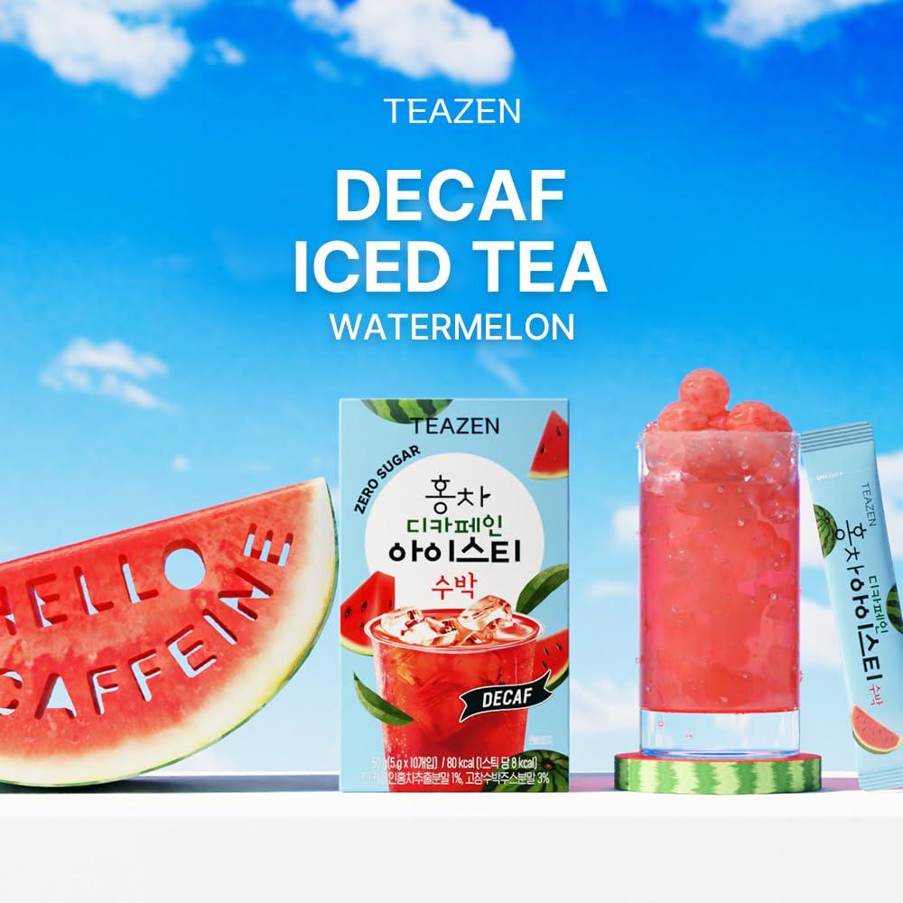 TEAZEN Teazen Summer Watermelon Iced Tea, Sugar Free, Uva Black Tea, Hydration Drink Mix, Decaf, 10 Sticks, 1.76oz