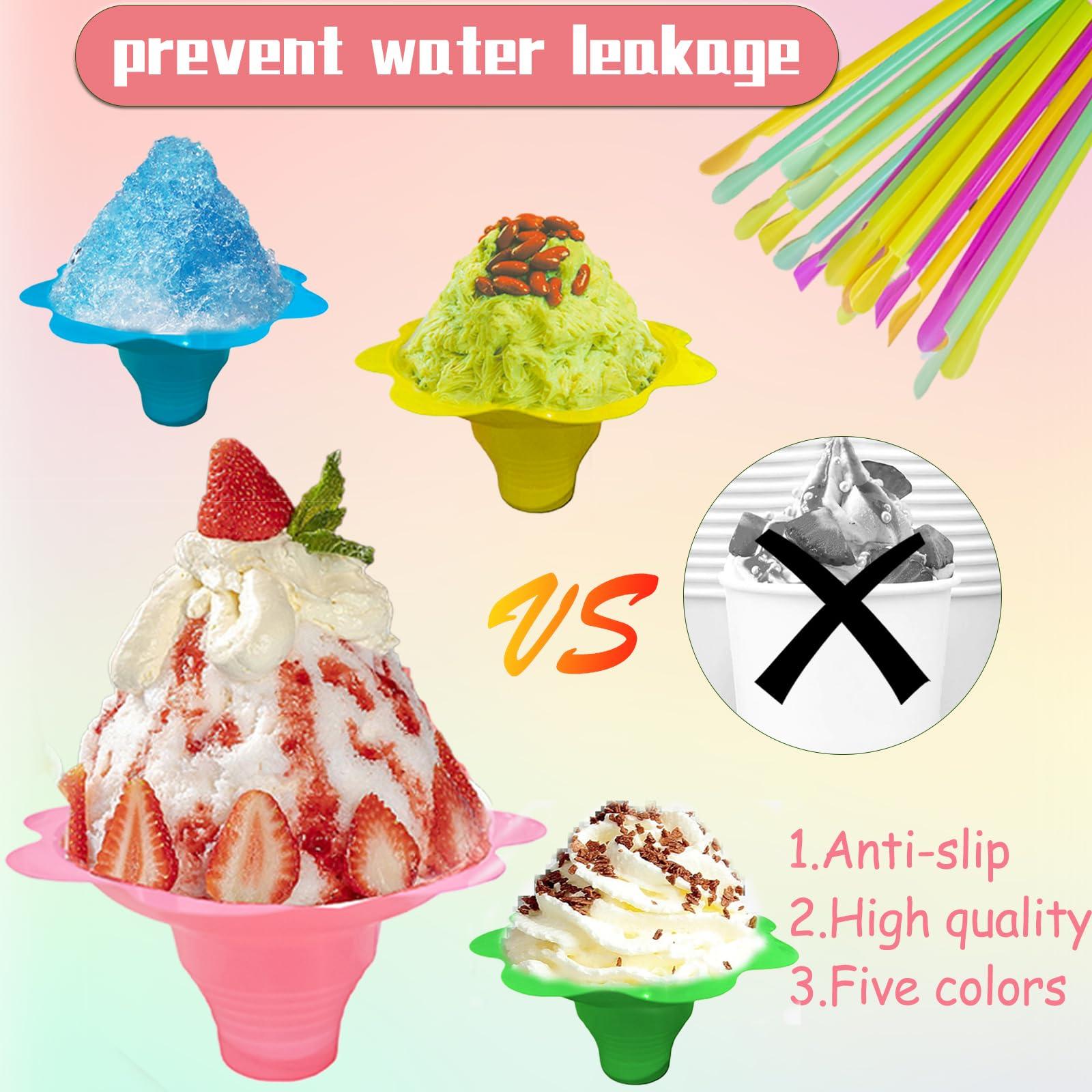 Szsrcywd Szsrcywd 200Pcs 4oz Colorful Snow Cone Cups with Spoon Straws,Flower Shaped Ice Cream Snacks Cup Reusable Plastic Bowls Easy Grip for Kids Birthday Summer Holiday Party
