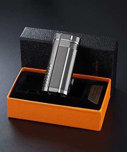 Malisseladi Torch Lighter Triple Jet Flame Refillable Butane Cigar Lighter with Cigar Punch,Adjustable Jet Flame Lighters Windproof Lighter Cigar Ignition for Grill BBQ Camping,Without Gas (Black)