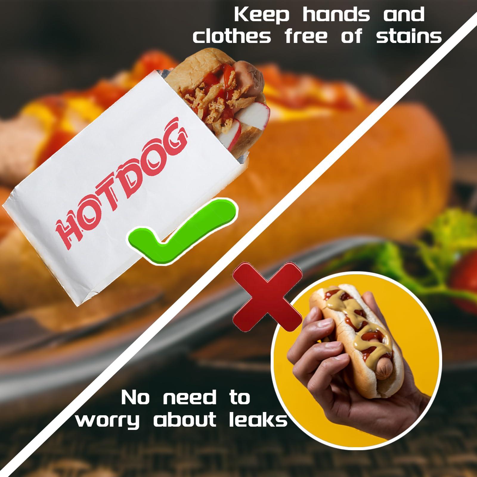 EUDORALIFE 220 Pcs Hot Dog Wrappers, Aluminum Foil Hot Dog Bags, Grease Bags for Kitchen, Greaseproof Foil Burger Bags Pouches, Party Supplies for Concession Stand, Carnival, Fundraiser, 8.5\'\' x 4.8\'\' x 1.5\'\'