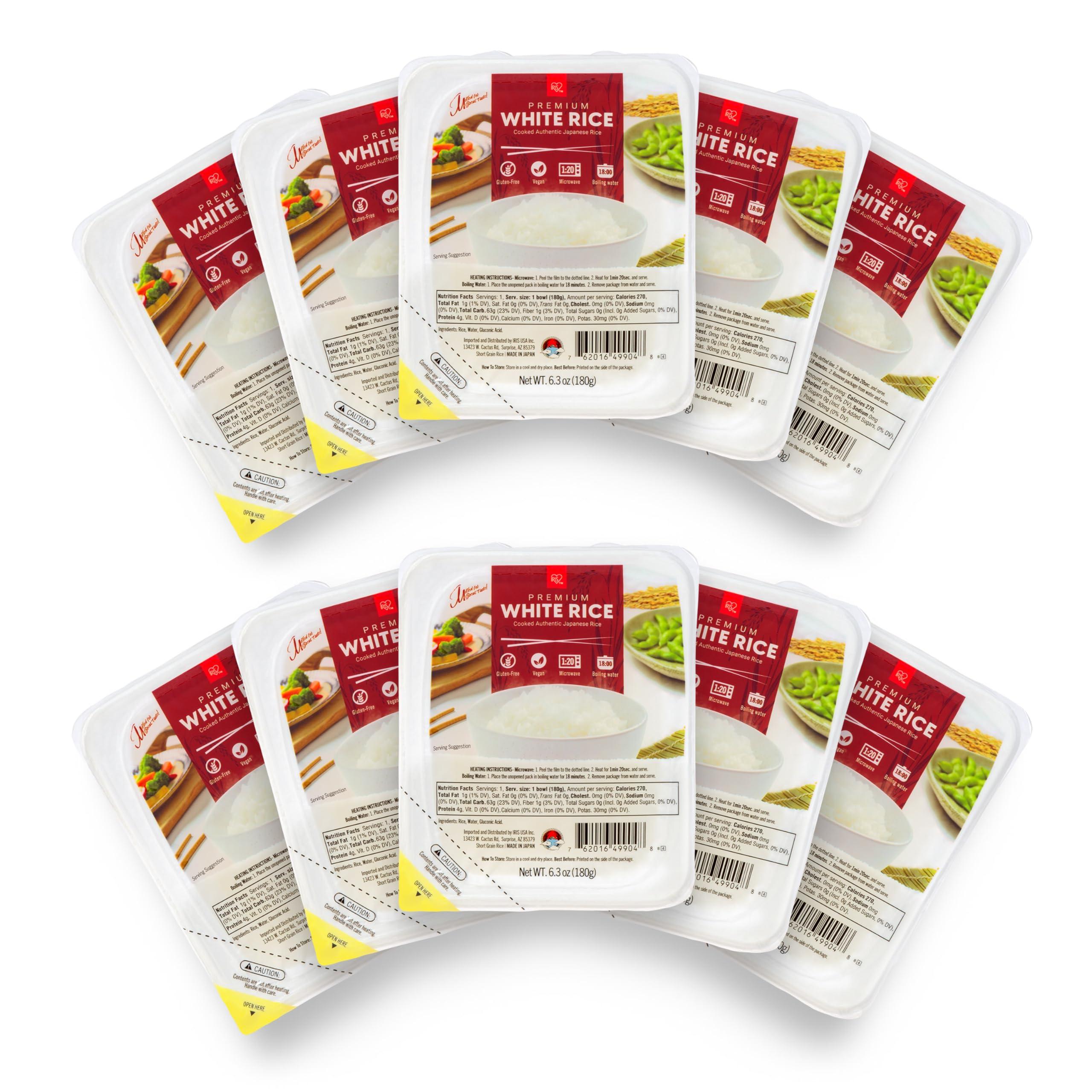 IRIS IRIS Instant White Sushi Rice (10 Pack), Premium Japanese Short Grain Sticky Rice, Microwave for 80 seconds (1.2 Minutes), Gluten Free Vegan, Grown Polished and Packed in Japan