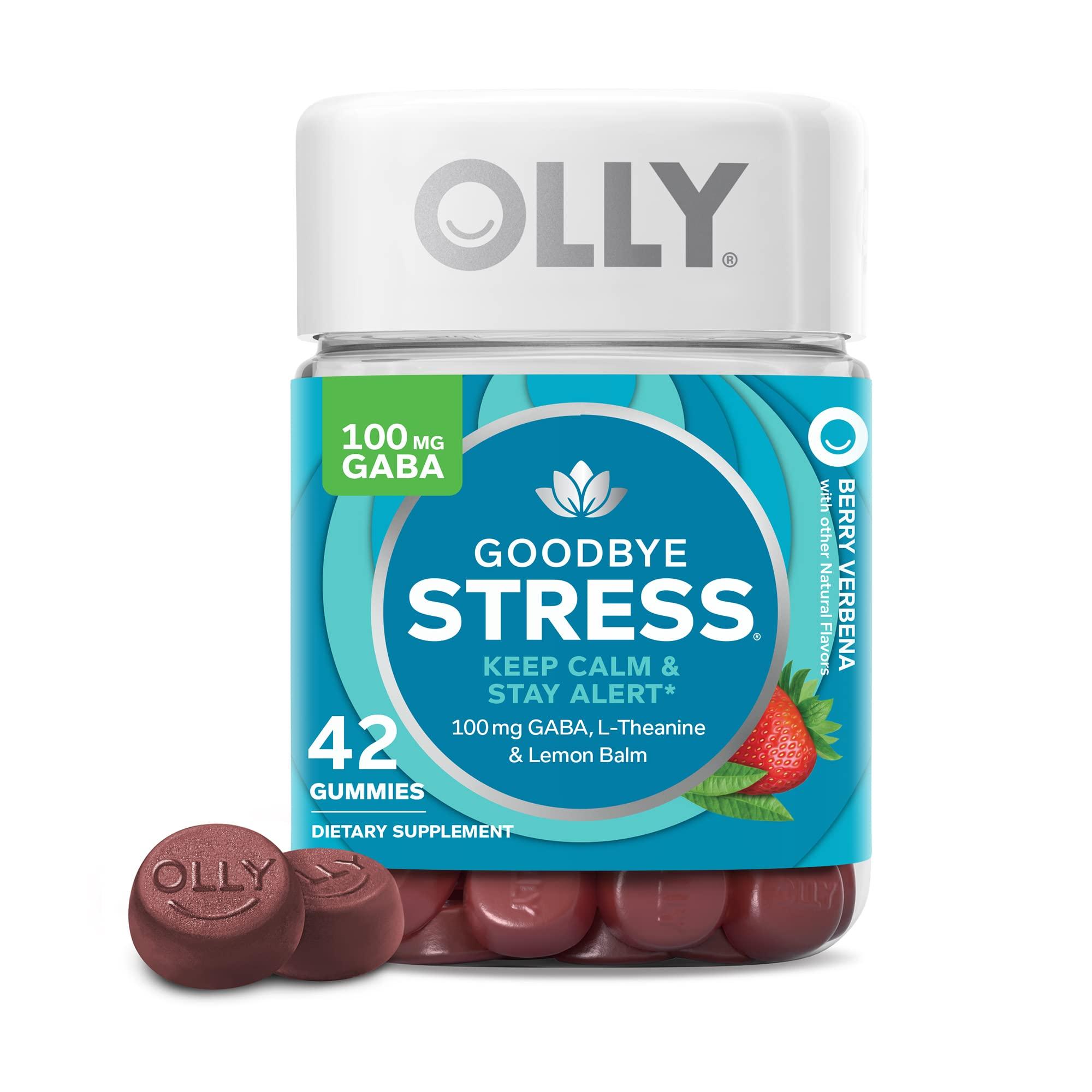 OLLY OLLY Goodbye Stress Gummy, GABA, L-Theanine, Lemon Balm, Stress Relief Supplement, Berry - 42 Count