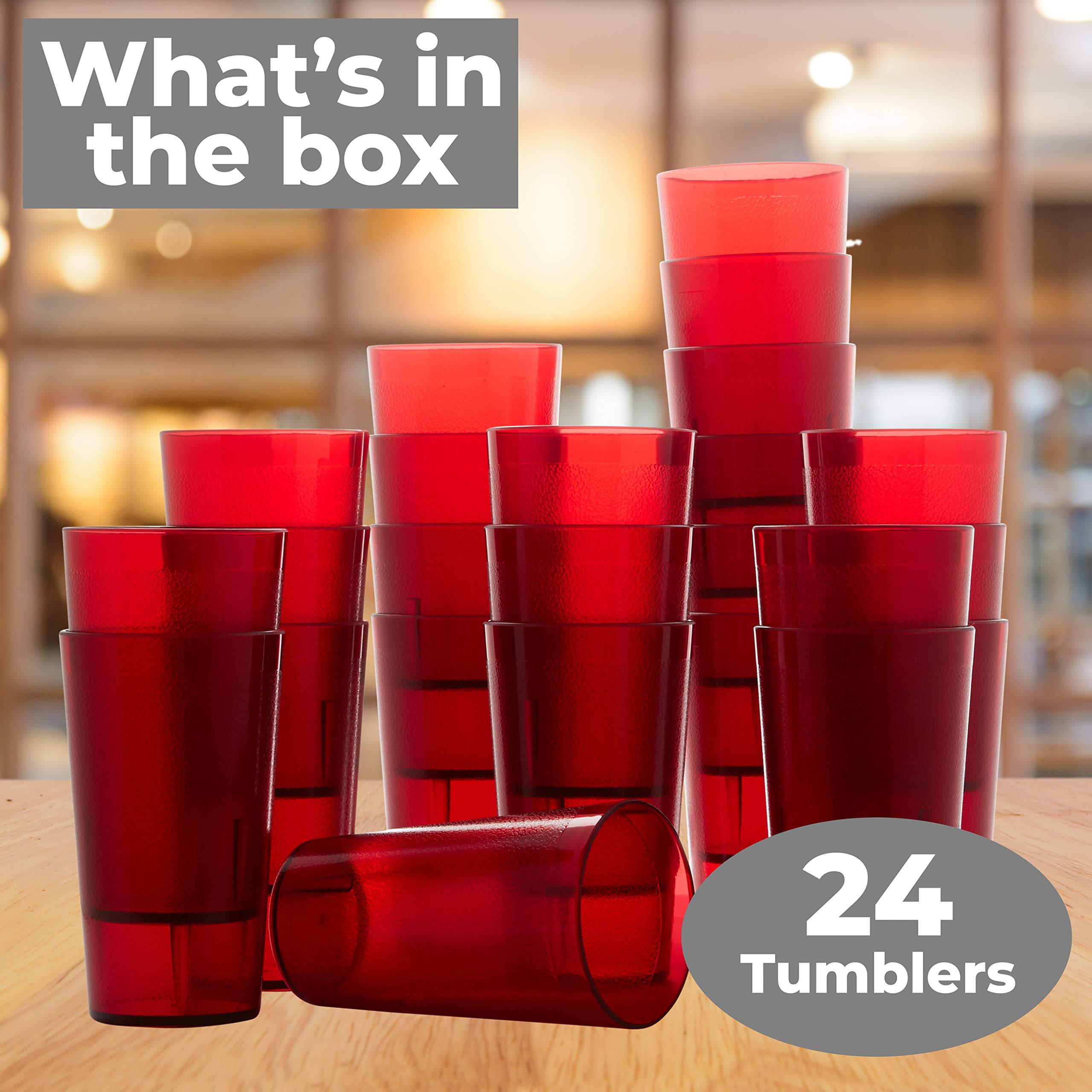 Avant Grub Restaurant Grade, BPA-Free 12oz Red Plastic Cups 24pk. Super Durable, Break Resistant Drinking Glasses for Cafe, Party, Catering. Reusable, Stackable Tumblers with Textured Grip Design