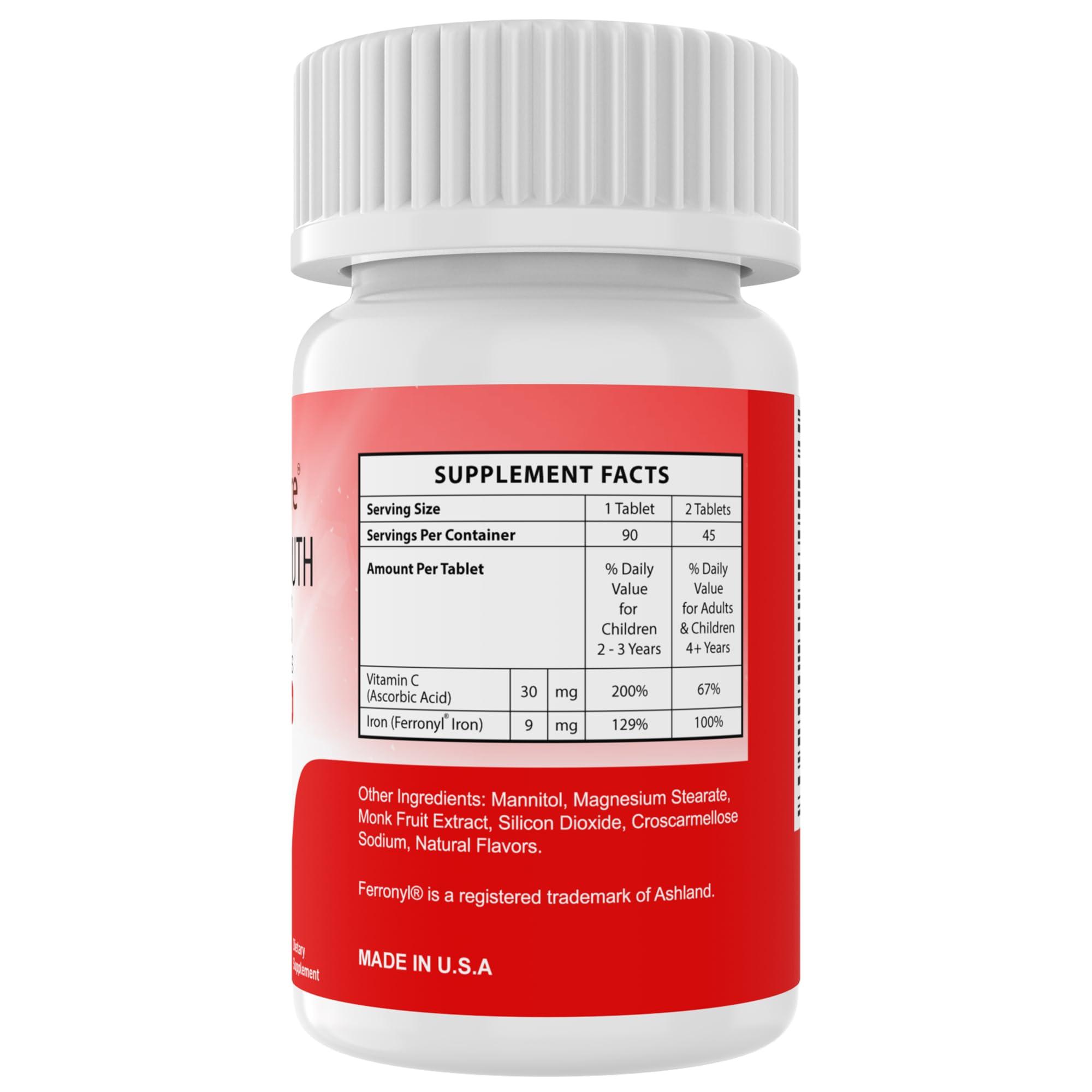 NutritiPure Chewable Iron Supplements for Kids (Ferronyl/Carbonyl Iron 9 mg with Vitamin C 30 mg) Tablet in Tangerine Tango Orange Flavor Kids Iron Supplement 90 Count (2 Bottles)