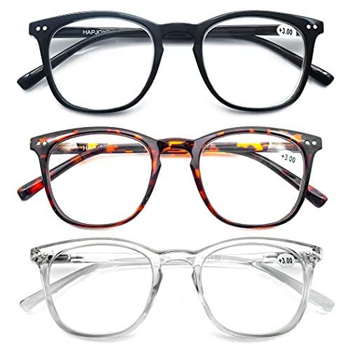 HAPJOYS HAPJOYS Reading Glasses Women Men Stylish Readers 4.0 Lightweight Frame Glasses for Reading 3 Pack Black/Tortoise/Clear
