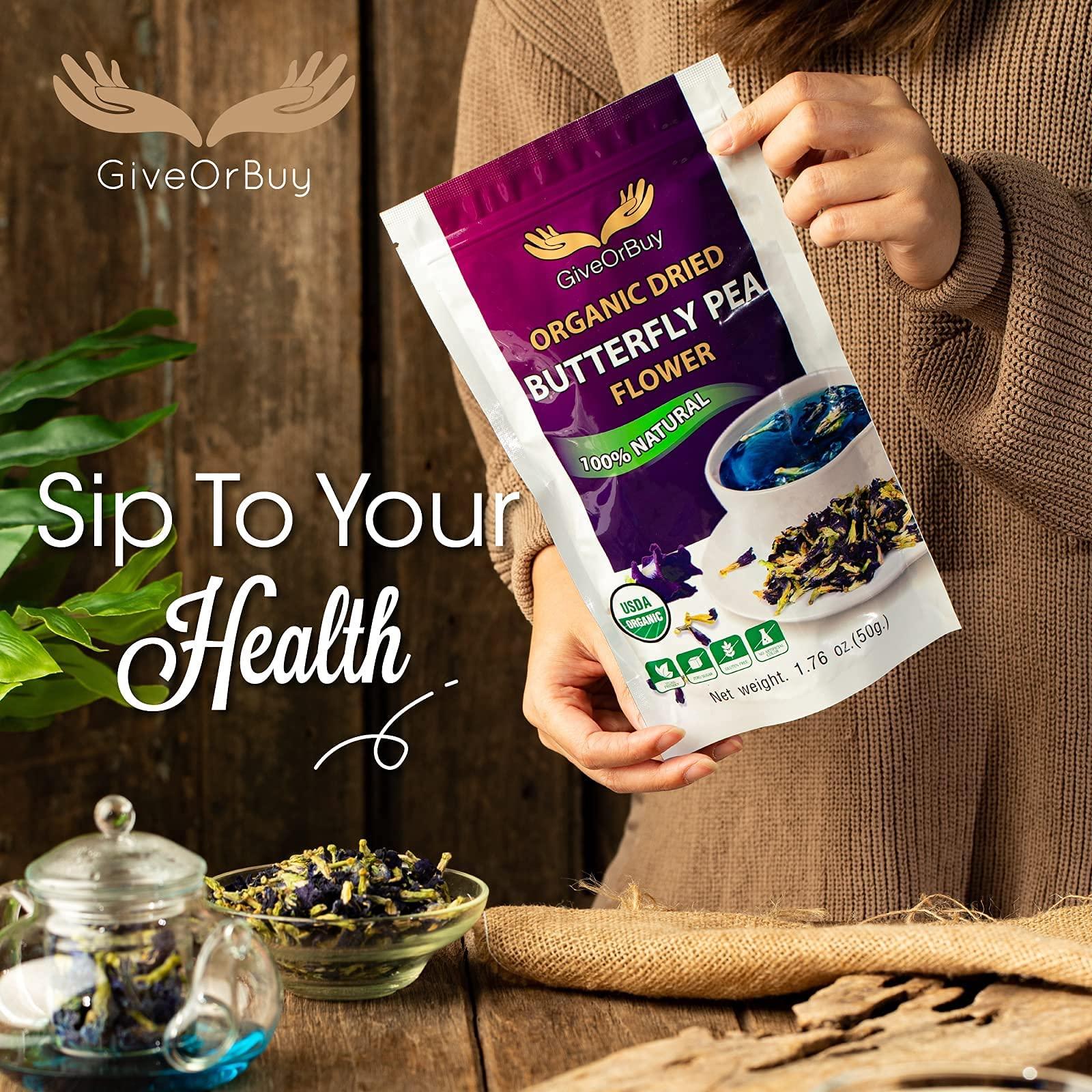 GIVEORBUY Butterfly Pea Flower 1.75 Oz Include Soursop Leaves USDA Organic (200 Leaves) Resealable Bag by GiveOrBuy