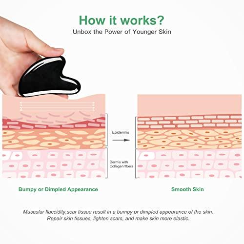 airogym airogym Guasha Massage ToolNatural Stone Gua Sha Board, 4PCS Guasha Stone Scraping Massage Sets for SPA Acupuncture Physical Therapy Muscle Knots Facial Caring Point Treatment (Black Stone)