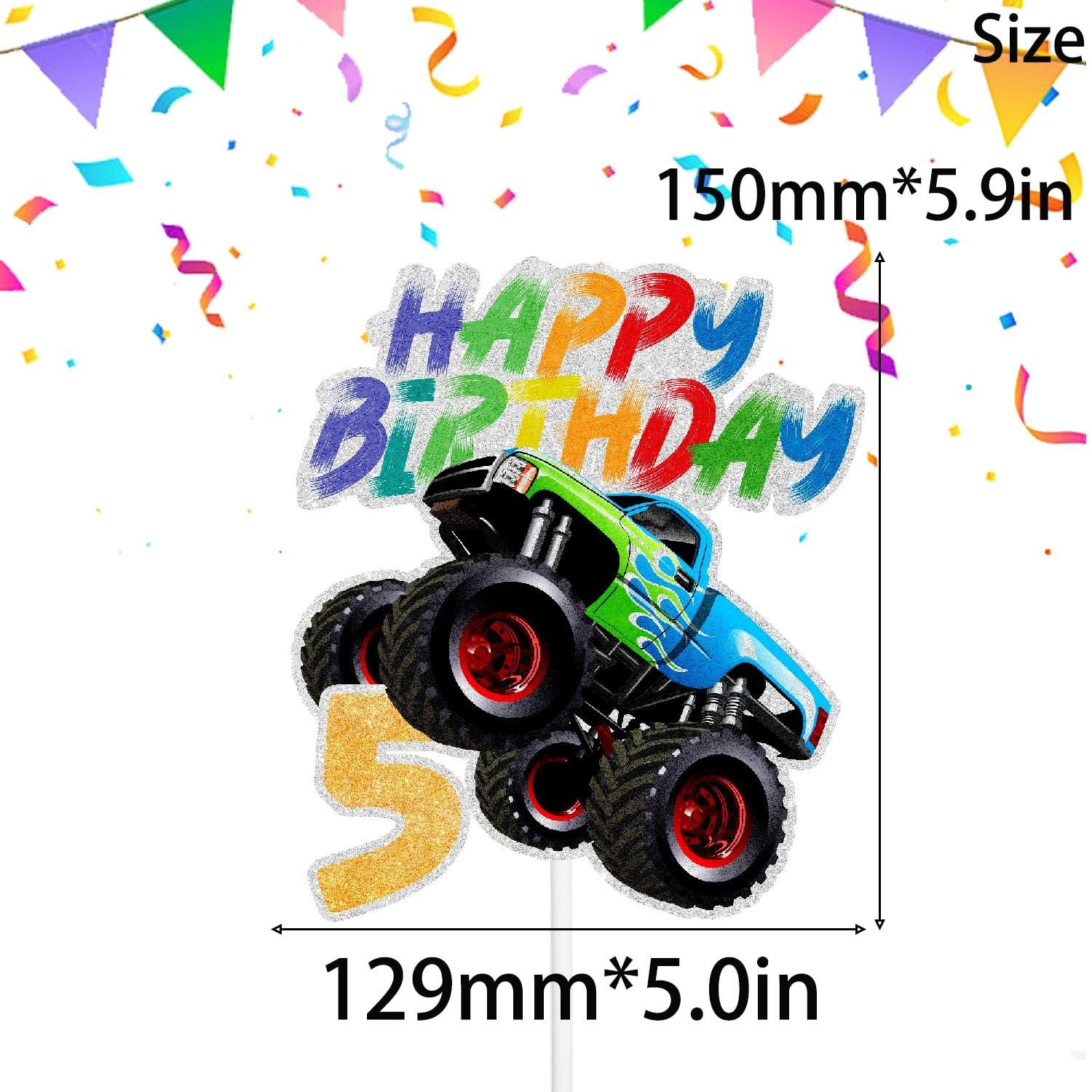 SugarGera Big Wheels Truck Cake Topper Truck Theme Kids 5th Birthday Happy Decoration, Boy or Girl Big Truck Themed Birthday Party, Racing Themed Party, Transportation Themed Party Decoration. SugarGera
