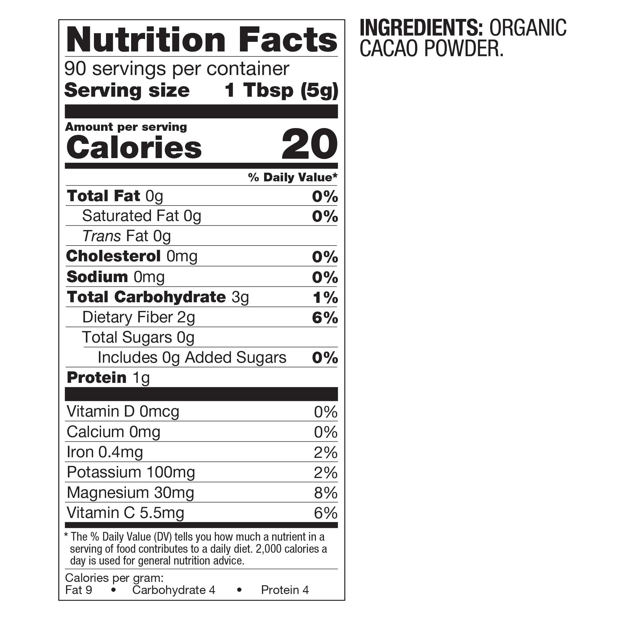 BetterBody Foods BetterBody Foods Organic Cacao Powder, Rich Chocolate Flavor, Non-GMO, Gluten-Free, Cocoa, 16 ounce, 1 lb bag