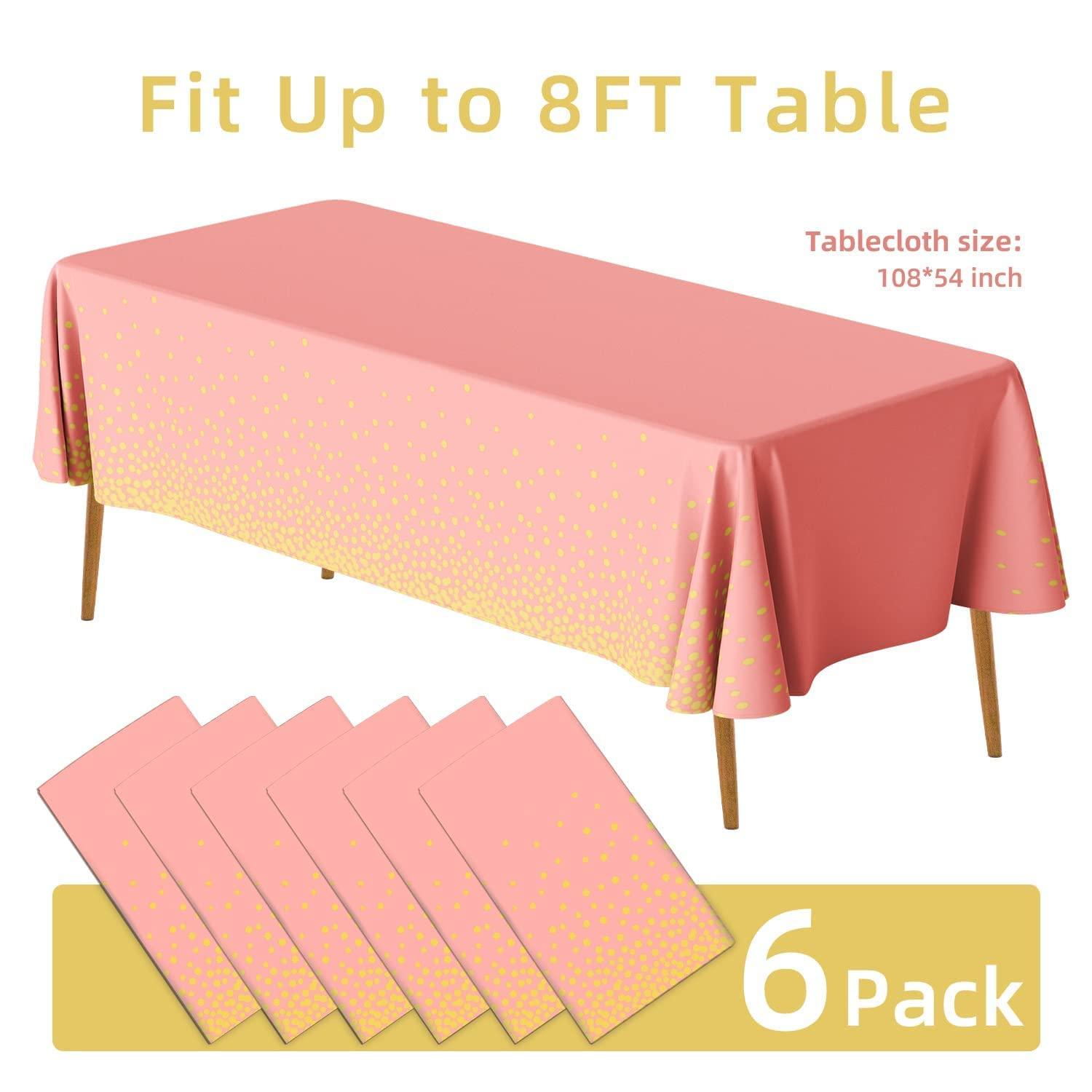 AIRE 350PCS Pink and Gold Party Plates with 6Pack Black and Gold Plastic Tablecloth, Severs 25 Disposable Party Supplies, Just Enjoy Your Party