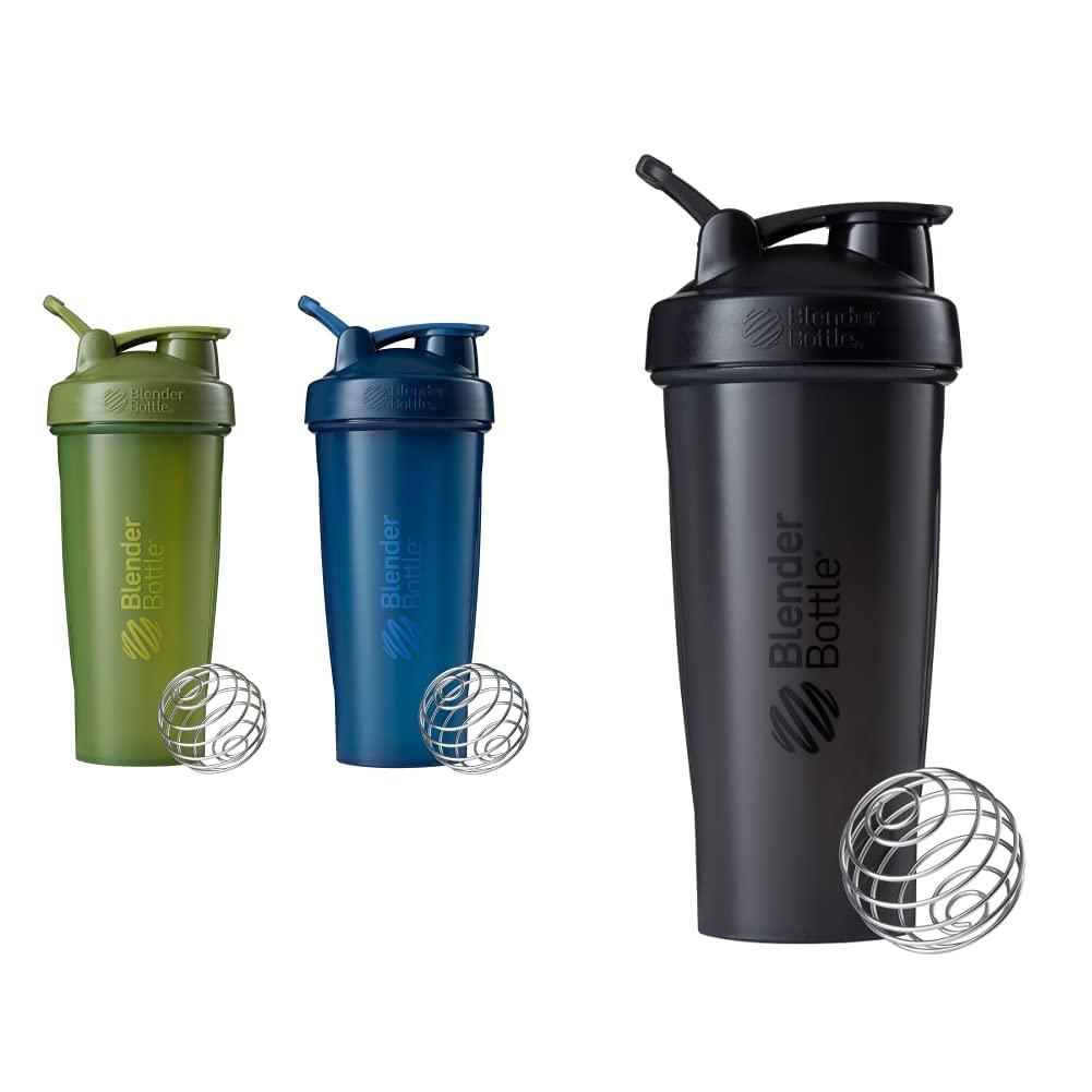 BlenderBottle BlenderBottle Classic Shaker Bottle Perfect for Protein Shakes and Pre Workout, 28-Ounce (2 Pack), Moss/Moss and Navy/Navy & Classic Shaker Bottle, 28 oz, Black
