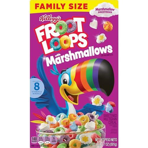 Froot Loops Froot Loops Breakfast Cereal with Marshmallows, Fruit Flavored, Breakfast Snacks, Family Size, Original with Marshmallows, 17.7oz Box