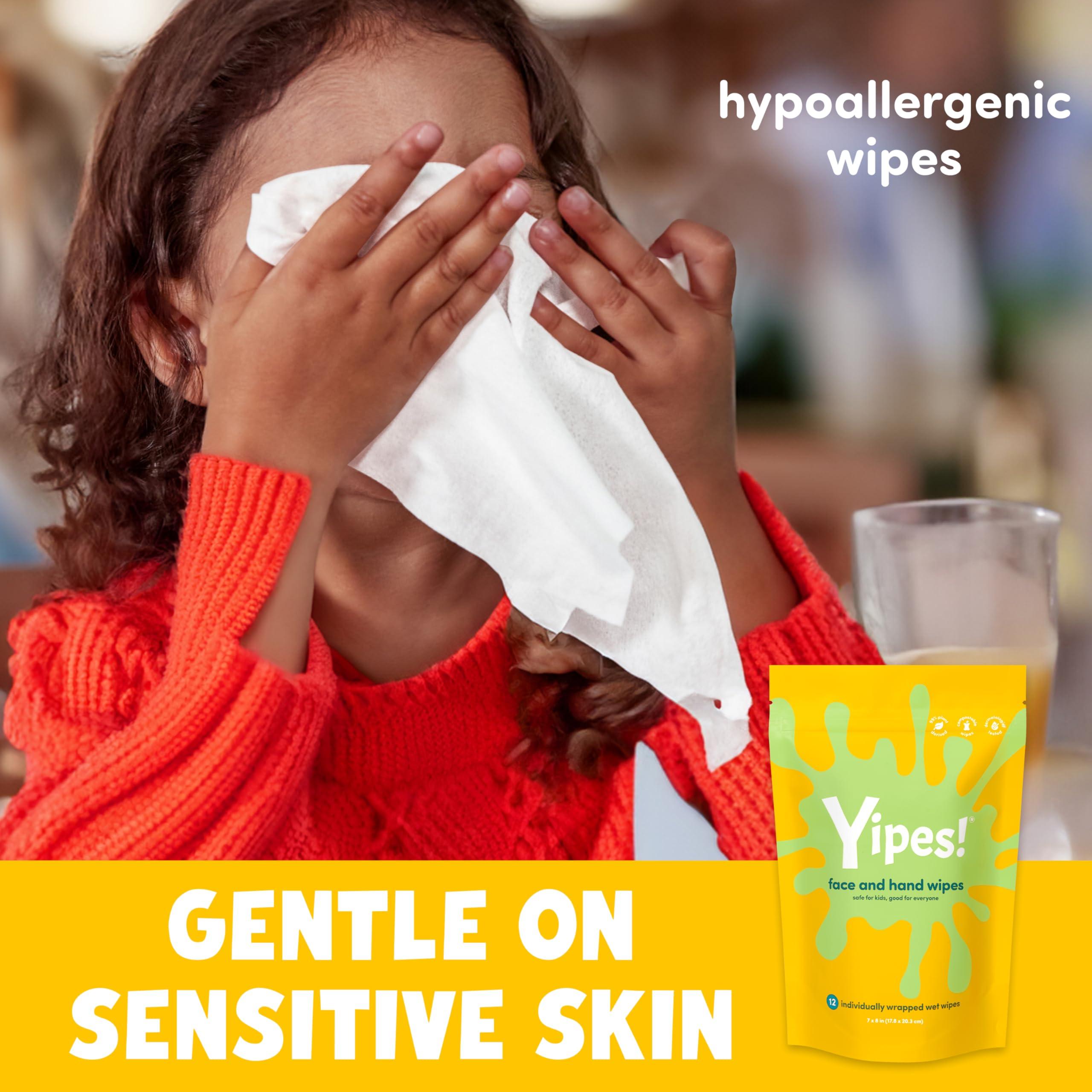 PlaneAire Yipes! Kids Face and Hand Wipes | Compostable Wet Wipes for Sensitive Skin | Individually Wrapped | Classroom Must Haves | Travel Essentials | For Backpacks, Lunchboxes, Classroom Supplies | 4 pack
