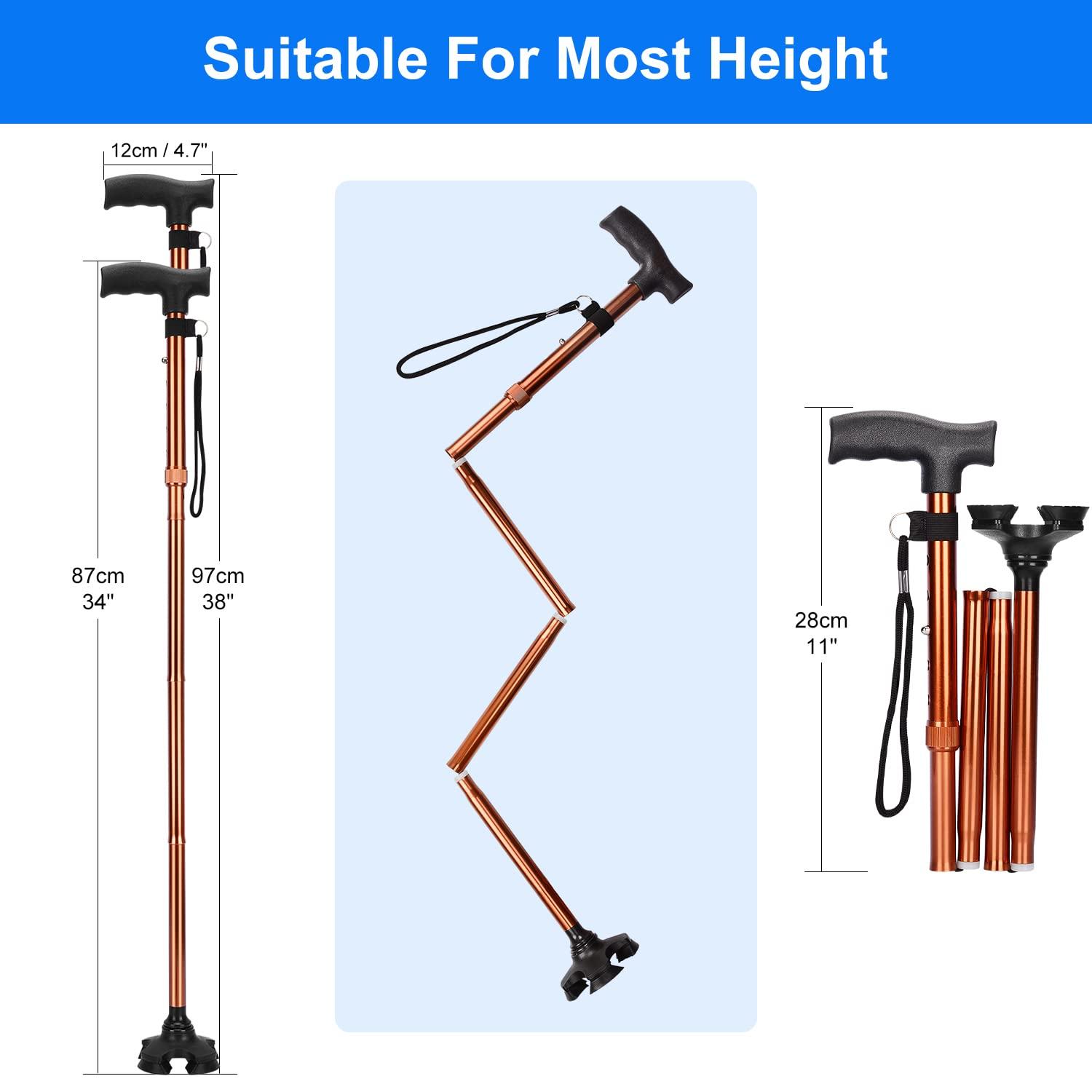 supregear supregear Folding Cane - Foldable Walking Cane for Men & Women - Adjustable Collapsible Self-Standing Cane with T-Handle and Anti-Lost Wrist Strap, Balancing Mobility Aid for Elderly Men Women, Brown