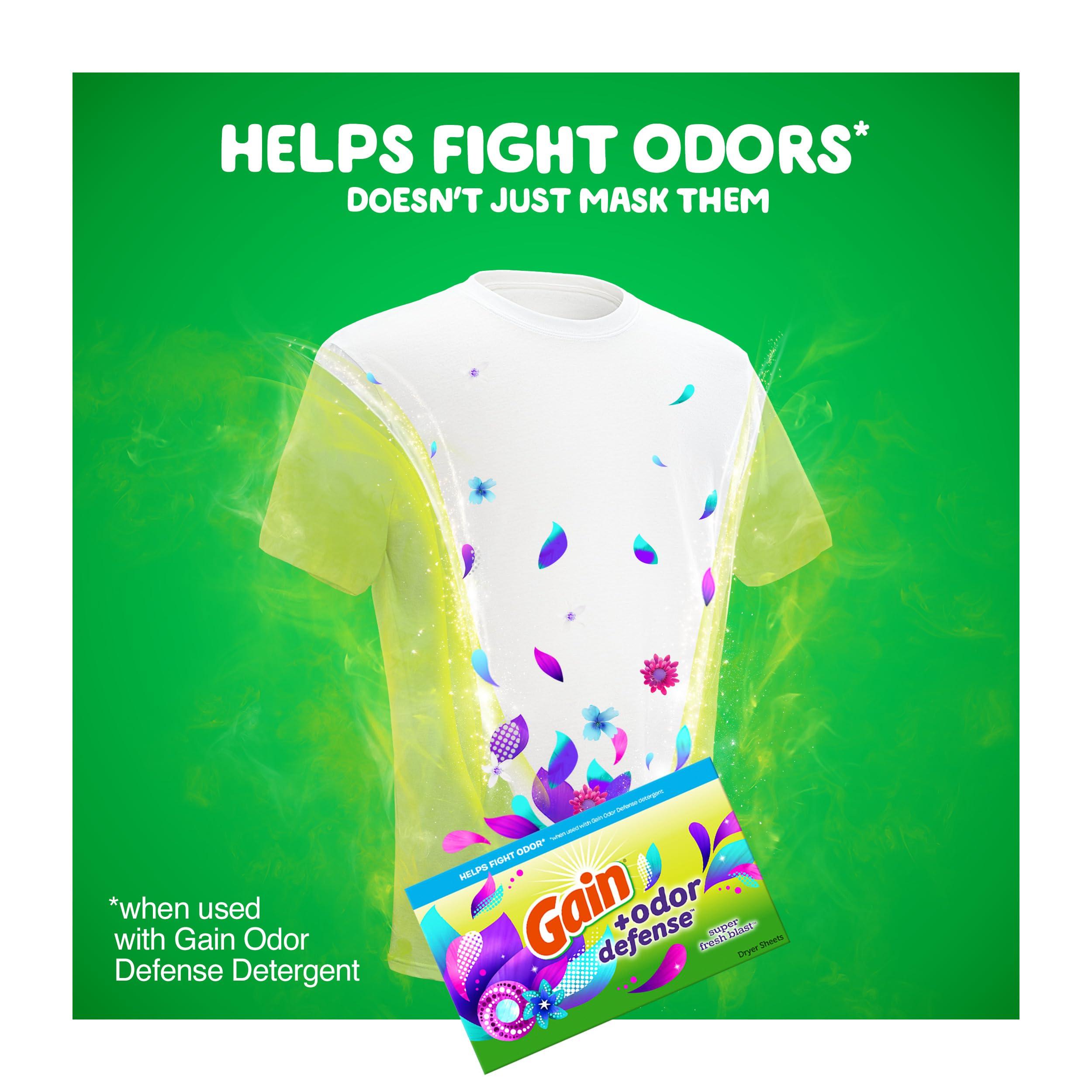 Gain Gain + Odor Defense Fabric Softener Dryer Sheets, Super Fresh Blast Scent, 120 ct