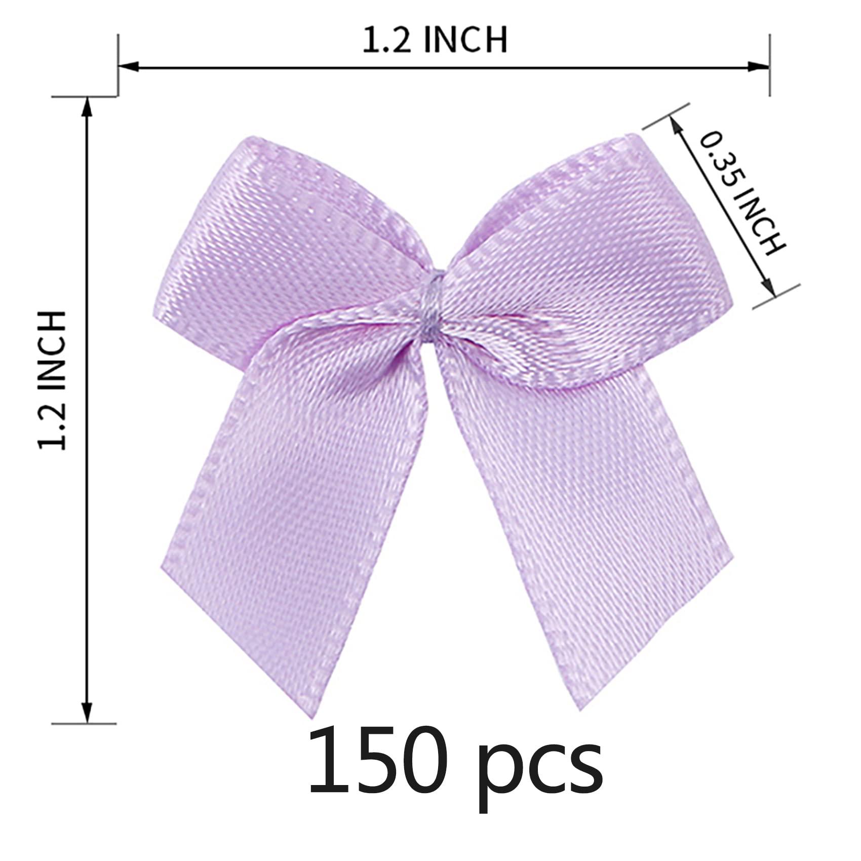 SIMISI RIBBON 150 Pieces Light Purple Mini Ribbon Bows for Crafts Tiny Satin Bow for Gift Wrapping, Invitations, Christmas Tree
