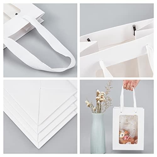 BENECREAT BENECREAT 10 Packs White Kraft Paper Bag with Clear Window 8x6x4 Gift Bags with Handle for Wedding Favor, Proposal Candy Gift Packing