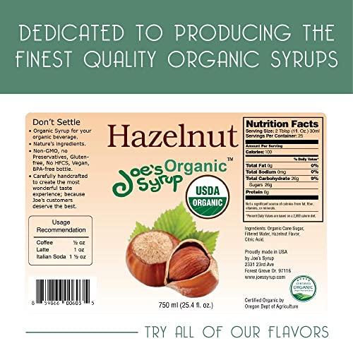 Joe's Syrup Joe’s Syrup Organic Flavored Syrup, Organic Hazelnut, 750 ml (3 Pack)