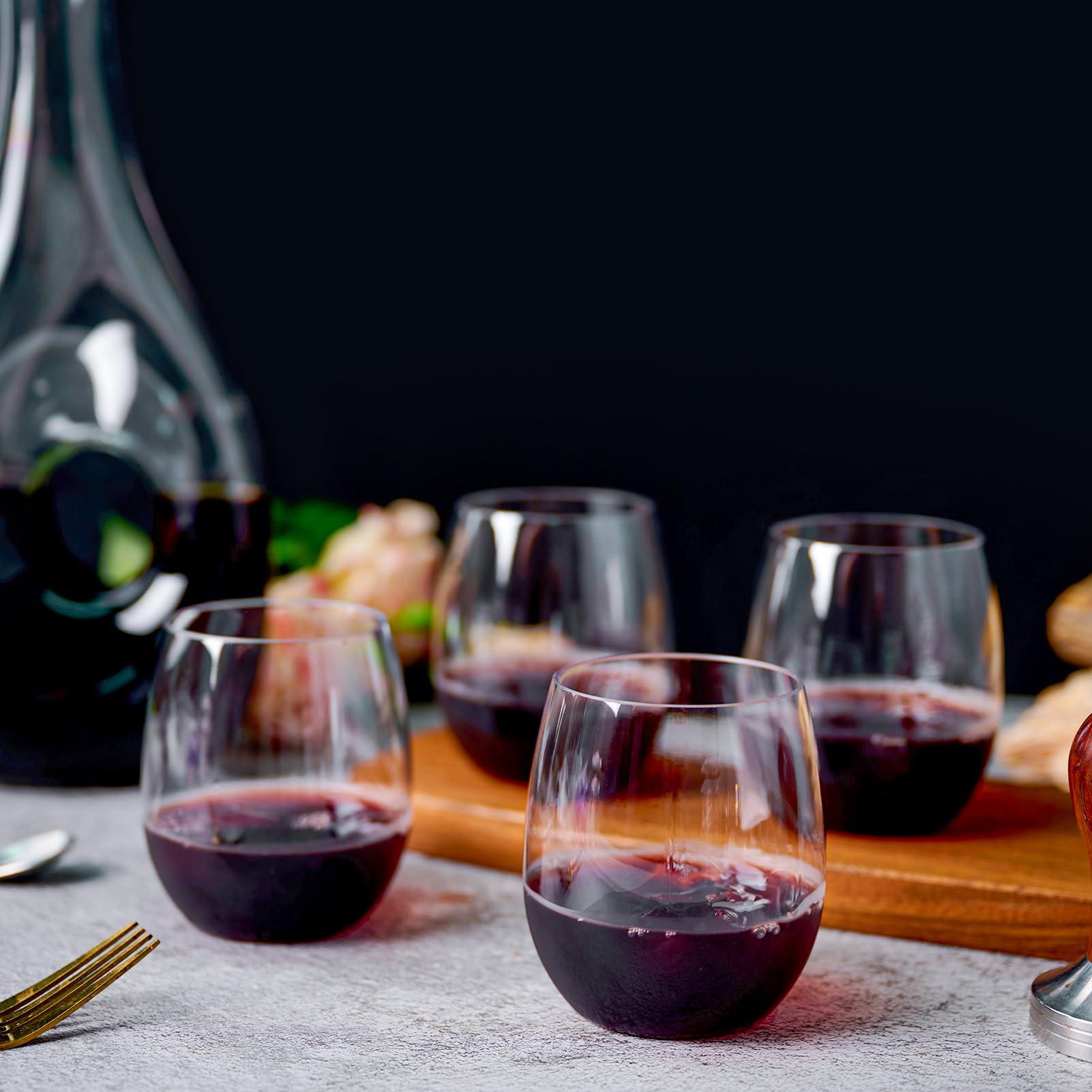 FOCUSLINE FOCUSLINE 32 Pack Plastic Wine Glasses Stemless, 12 Oz Crystal Clear Disposable Wine Cups, Reusable Plastic Wine Glasses for Parties Weddings, Shatterproof Recyclable and BPA-Free