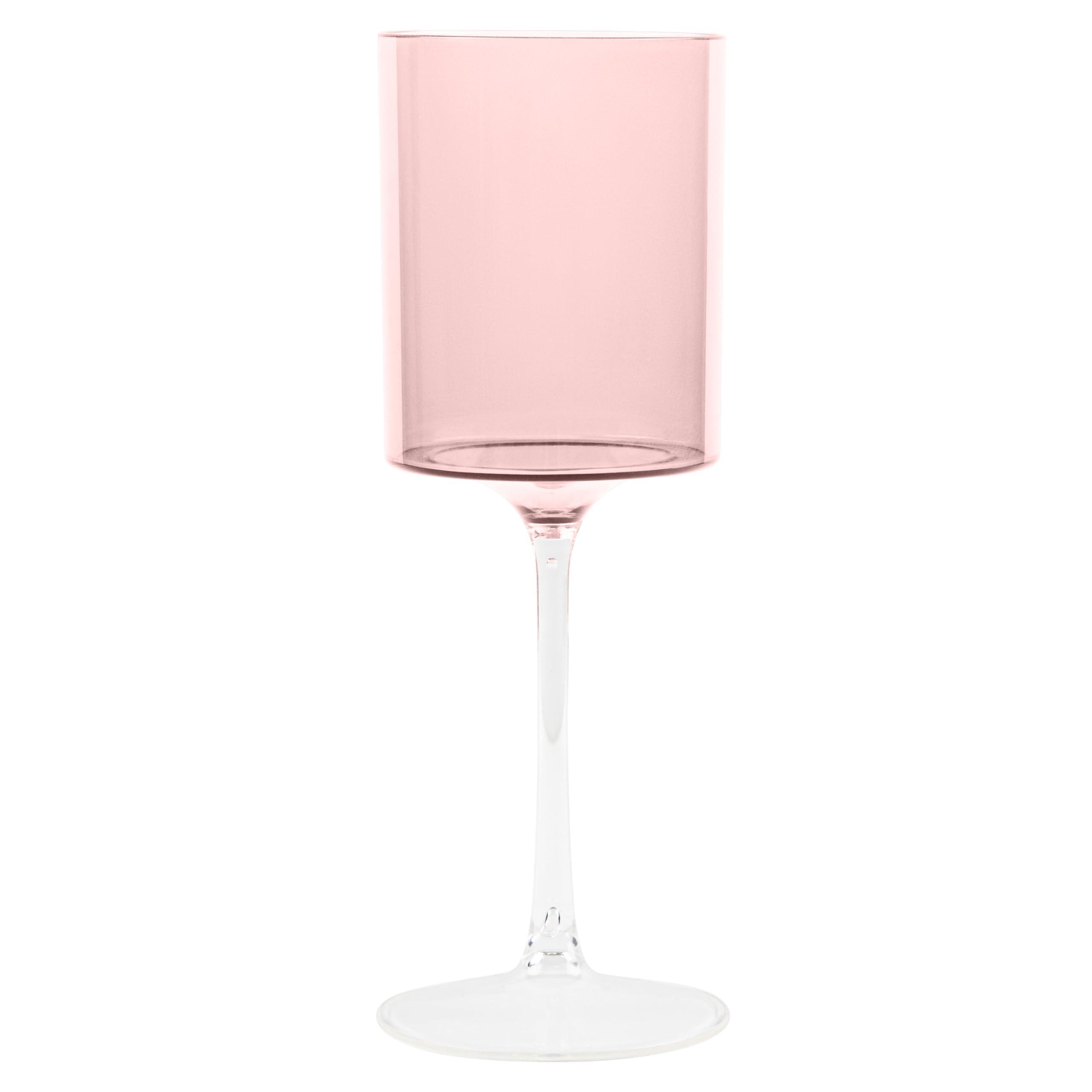 PLASTICPRO PLASTICPRO 10 Pack Plastic Wine Goblets 9 oz Two Tone Elegant Disposable Wine Glasses with Stem Reusable Hard Plastic Drinking Glasses for Parties Weddings, Pink and Clear