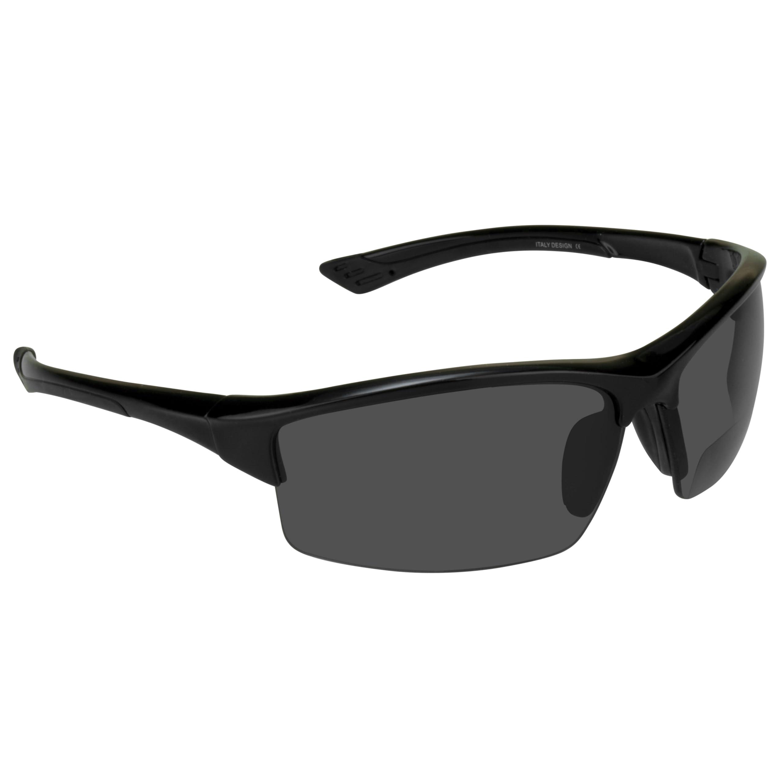 Bikershades Biker Armour Polarized Bifocal +1.75 Reading Sunglasses Wrap Around Sport TR90 Black Frame Grey Lens