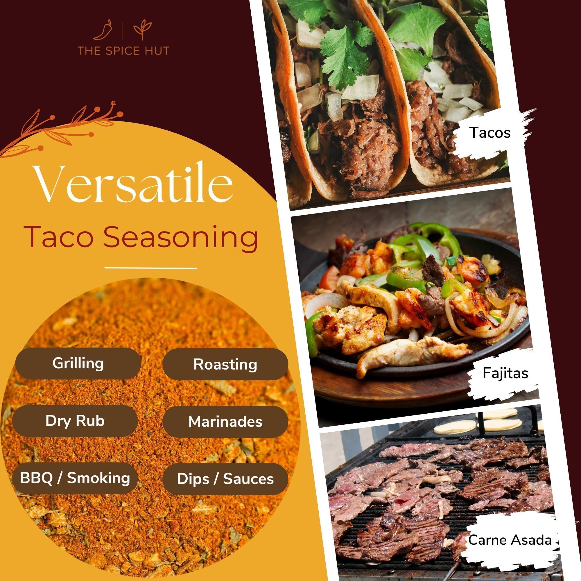 The Spice Hut Organic Taco Seasoning Mix by Spice Hut, Salt-Free, Authentic Southwestern Seasoning for Cooking Flavorful Carne Asada, Beef, Carnitas, Tacos, Burrito / Especias Orgnicas Para Tacos / All-Natural, Kosher, Vegan, Gluten Free, Keto -No MSG- 1lb Bulk Pa