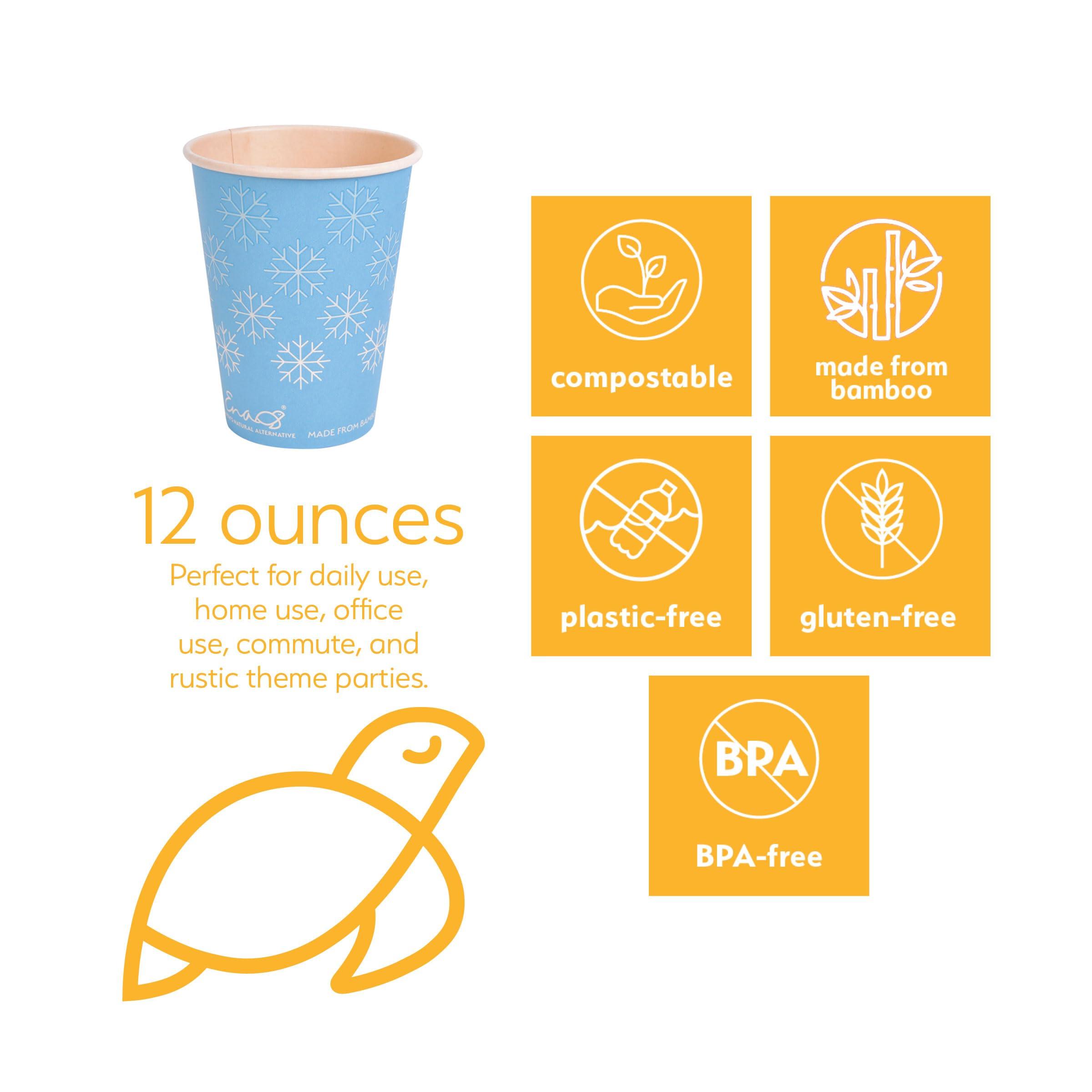 Earth\'s Natural Alternative 100% Compostable Disposable Coffee Cups [12oz 80 Pack, Winter Blue] Paper Cups Made from Bamboo, Eco-Friendly, Biodegradable Premium Party Cups, Natural Unbleached by Earth\'s Natural Alternative